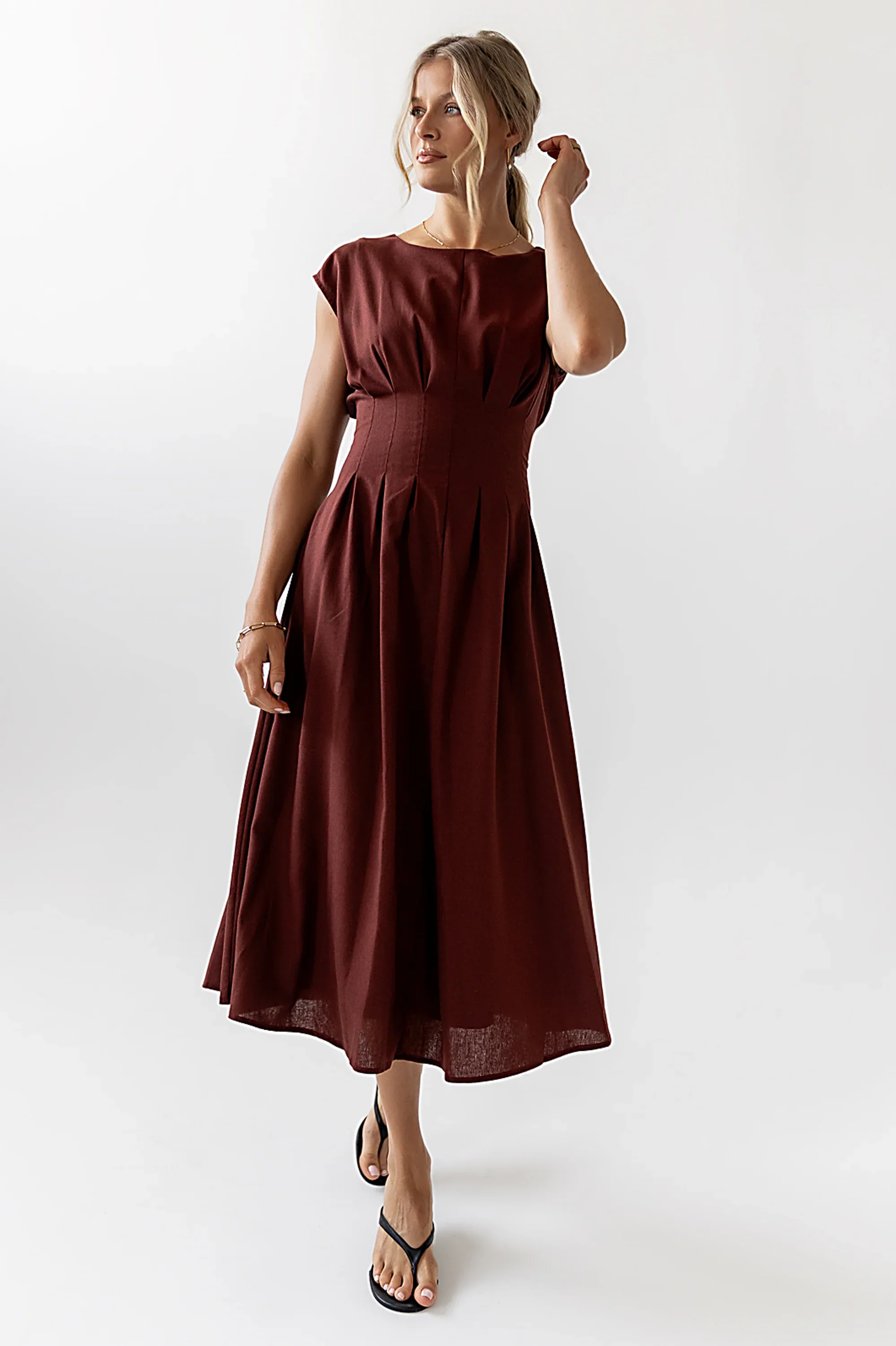 Matilda Pleated Maxi Dress in Rust