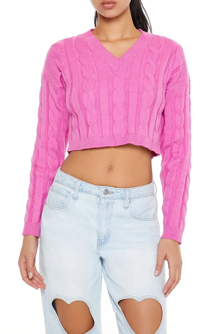 Cropped Cable Knit Sweater