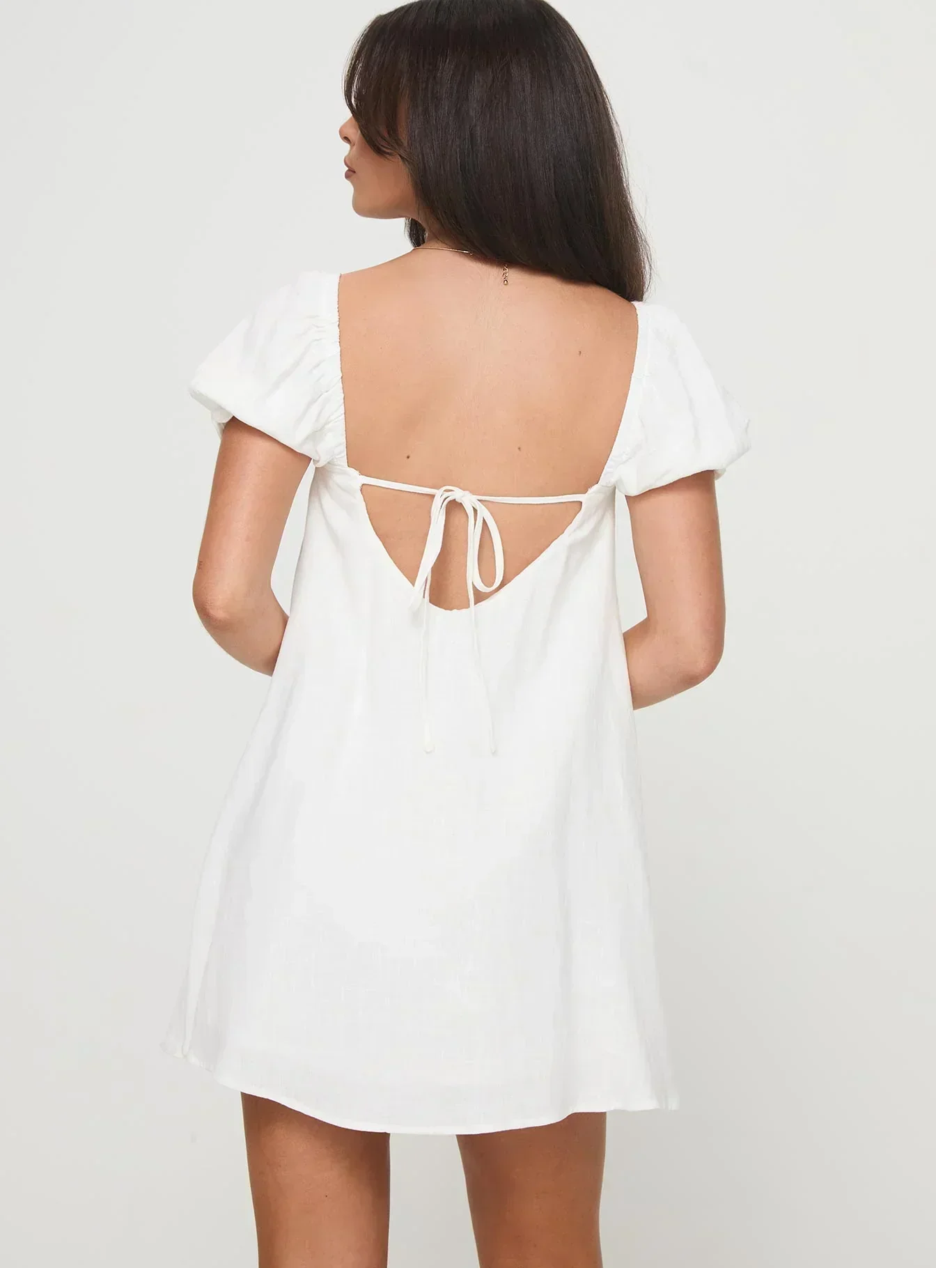 Beyond Linen Blend Mini Dress White - luluinthesky