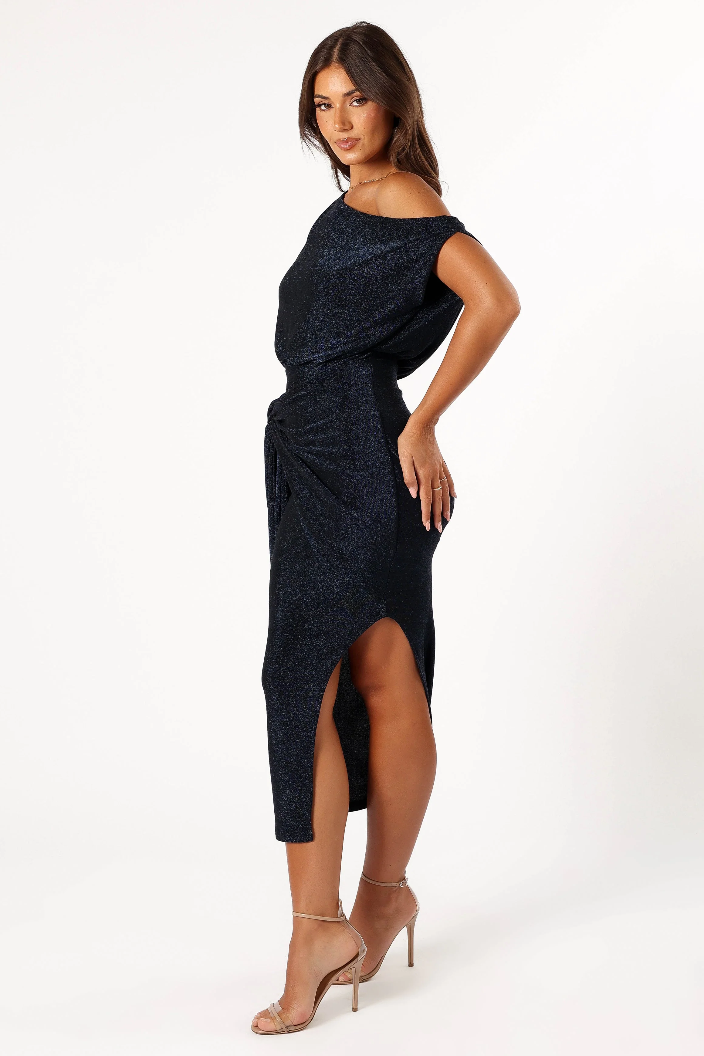 Santiago Off Shoulder Midi Dress - Navy