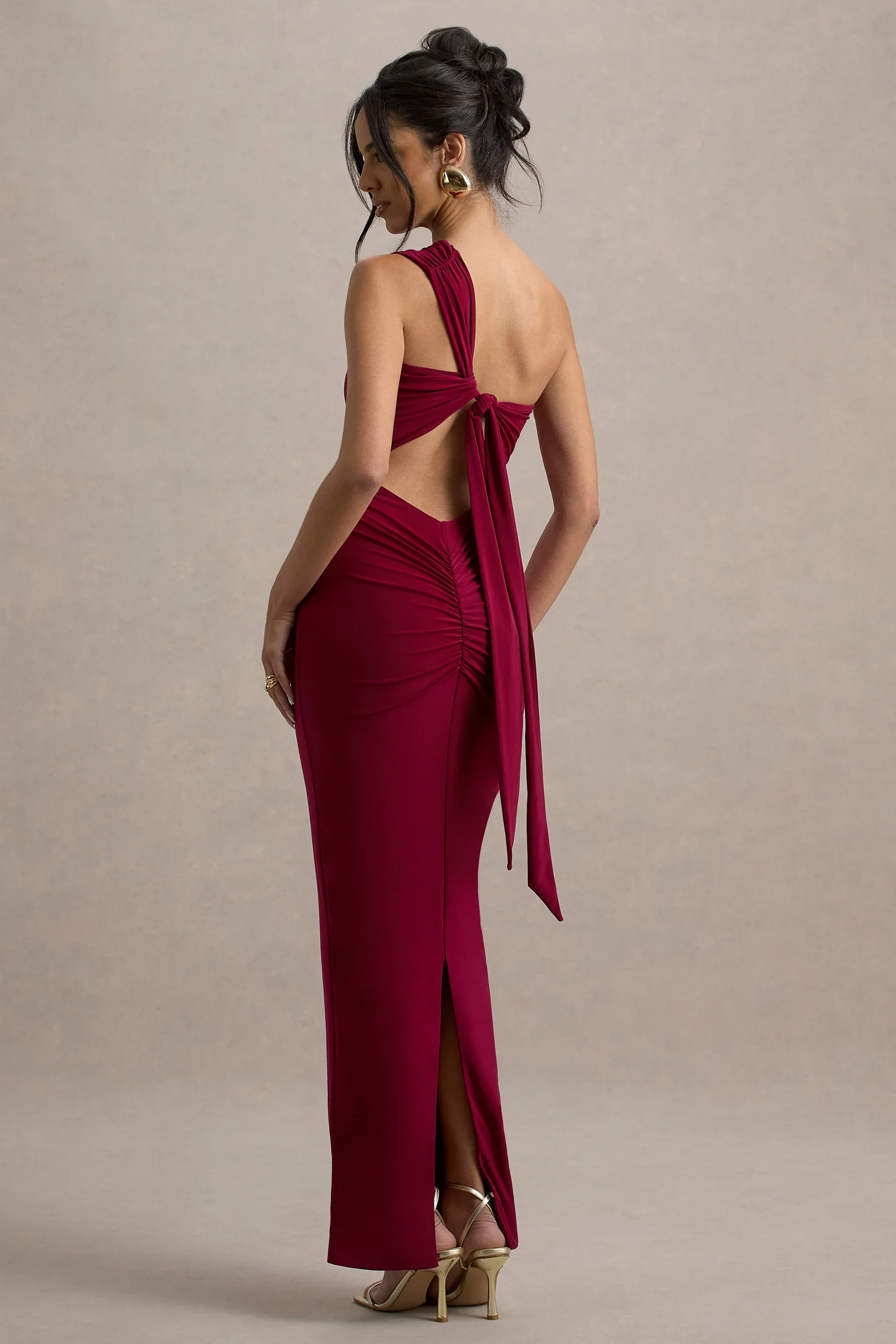Venetia | Burgundy One-Shoulder Tie-Back Maxi Dress