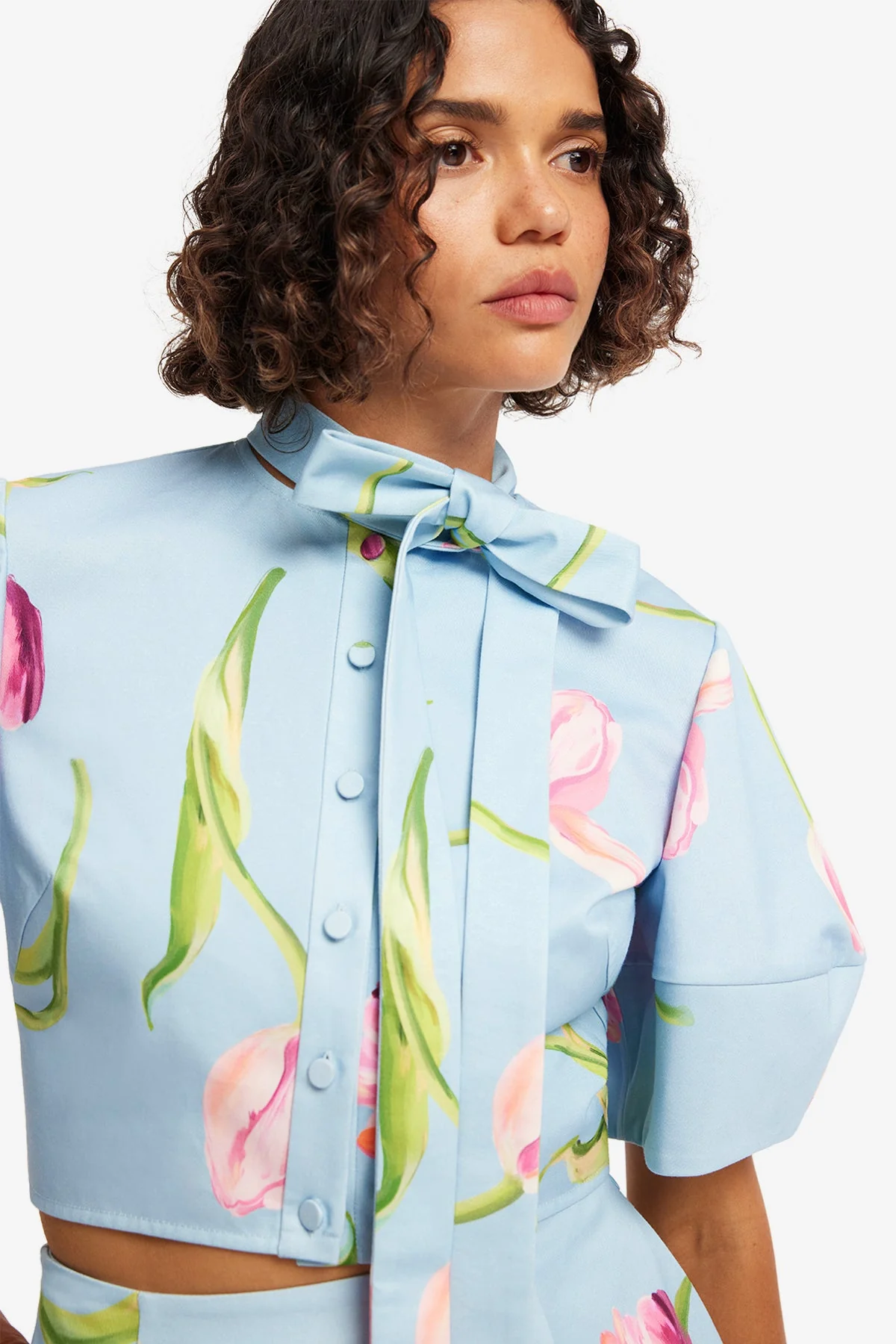 Molly Puff Sleeve Top - Tulip Print in Blue