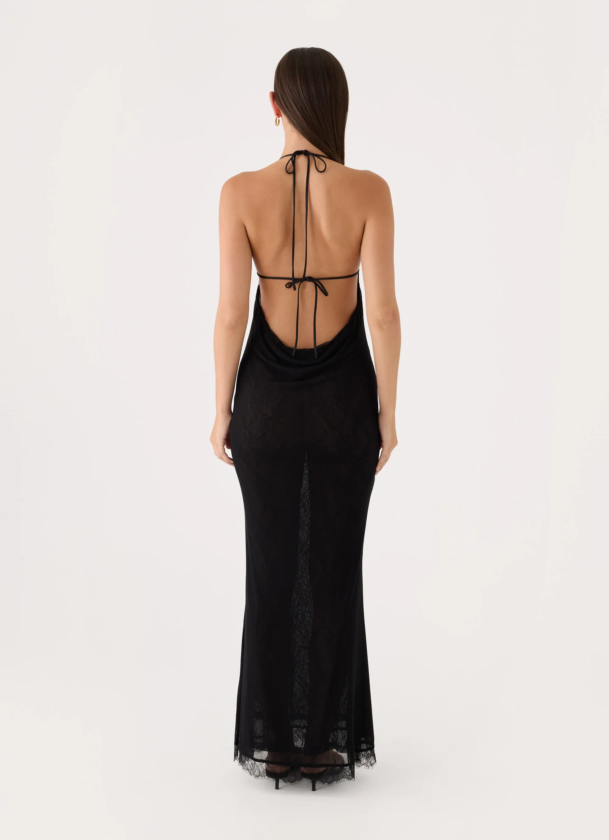 Calyssia Lace Halter Long Maxi Dress - Black