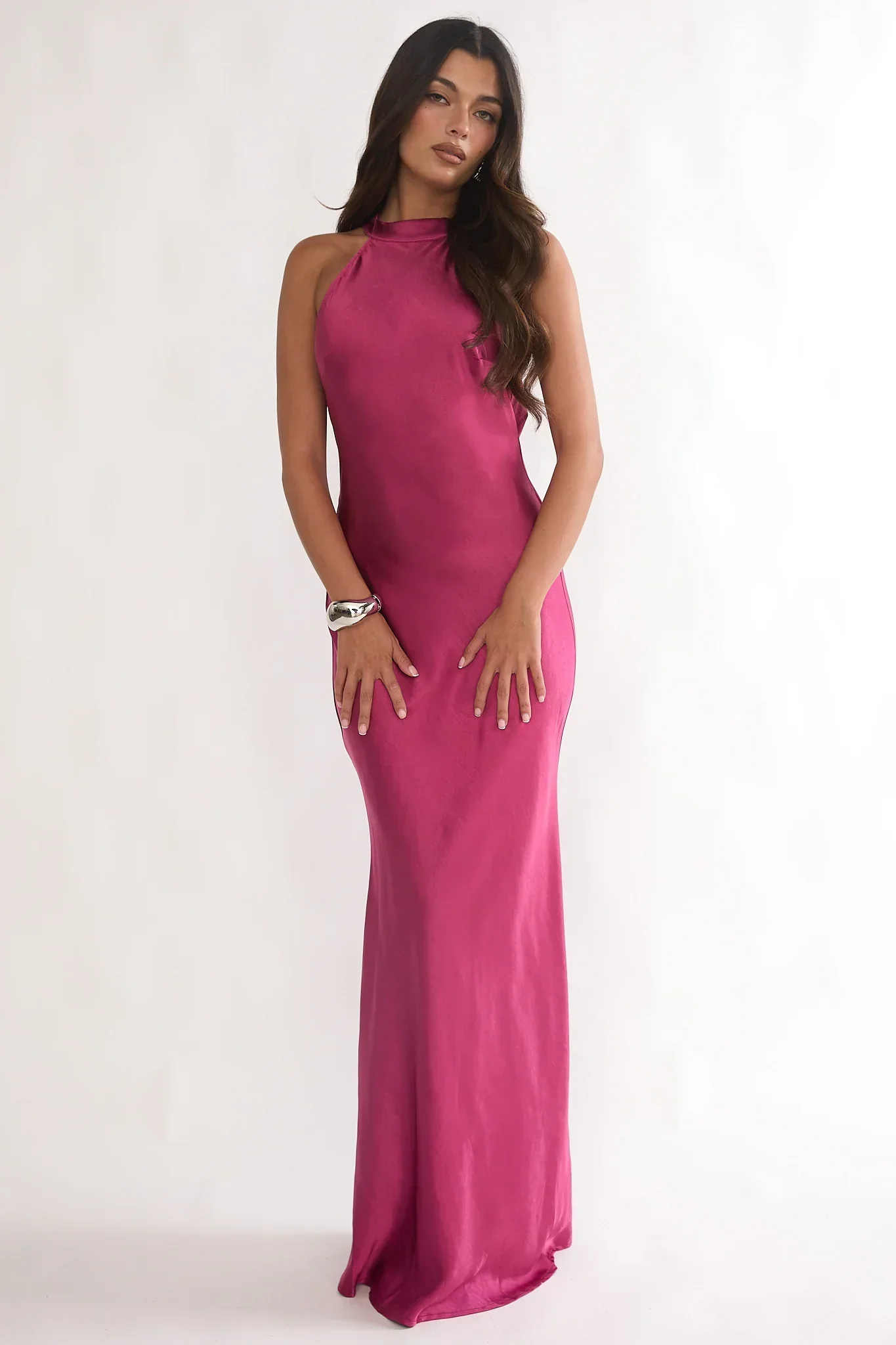Saphirra Open Cowl Back Maxi Dress Berry