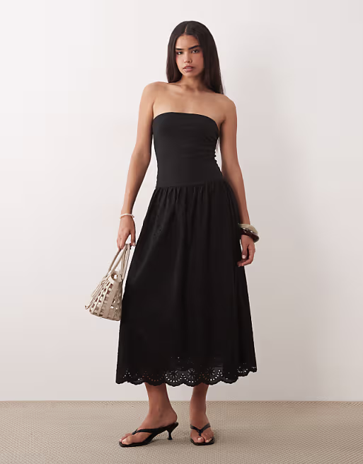 Mango 100% cotton off shoulder maxi dress in black