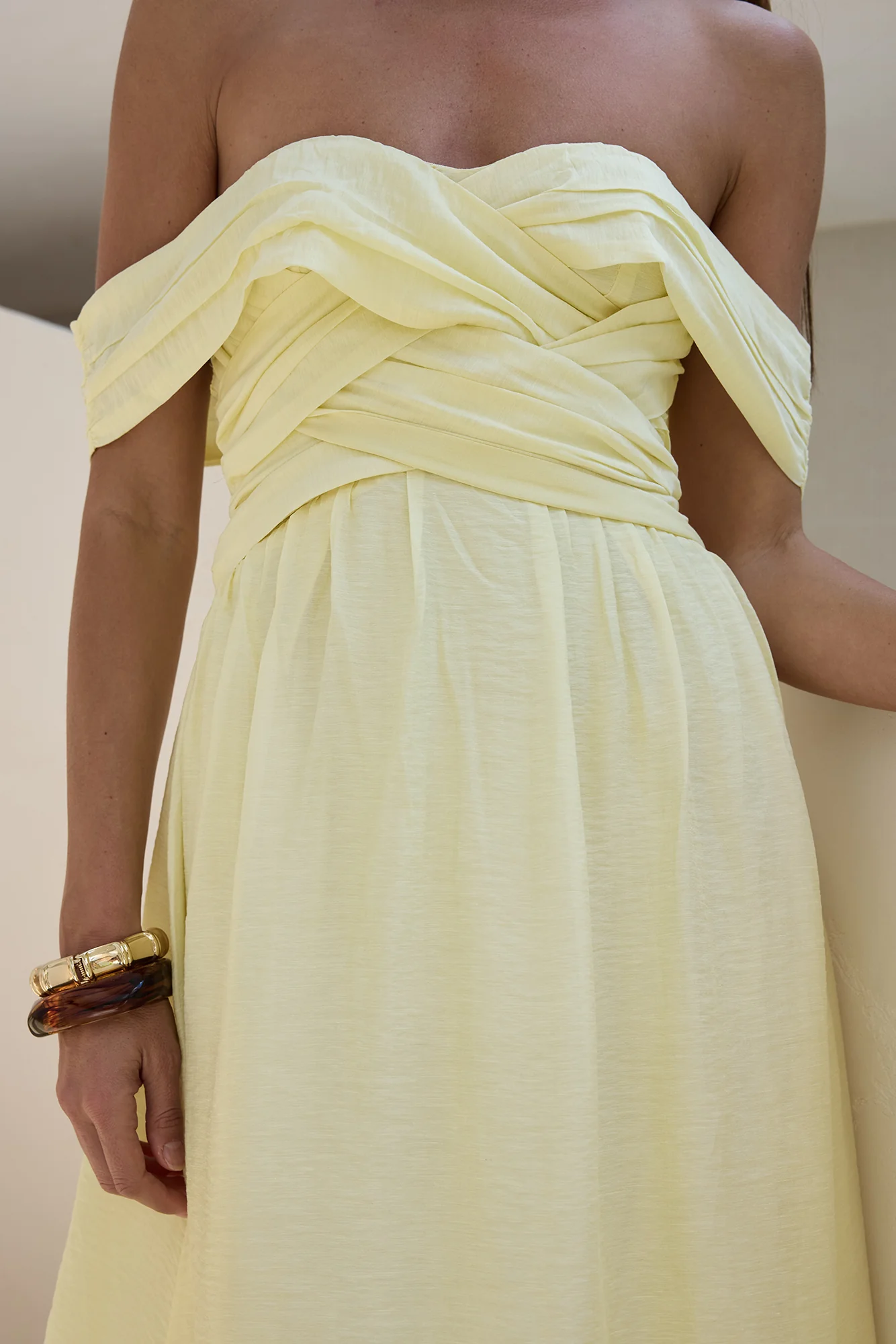 Hidden Treasures Off Shoulder Maxi Dress Yellow