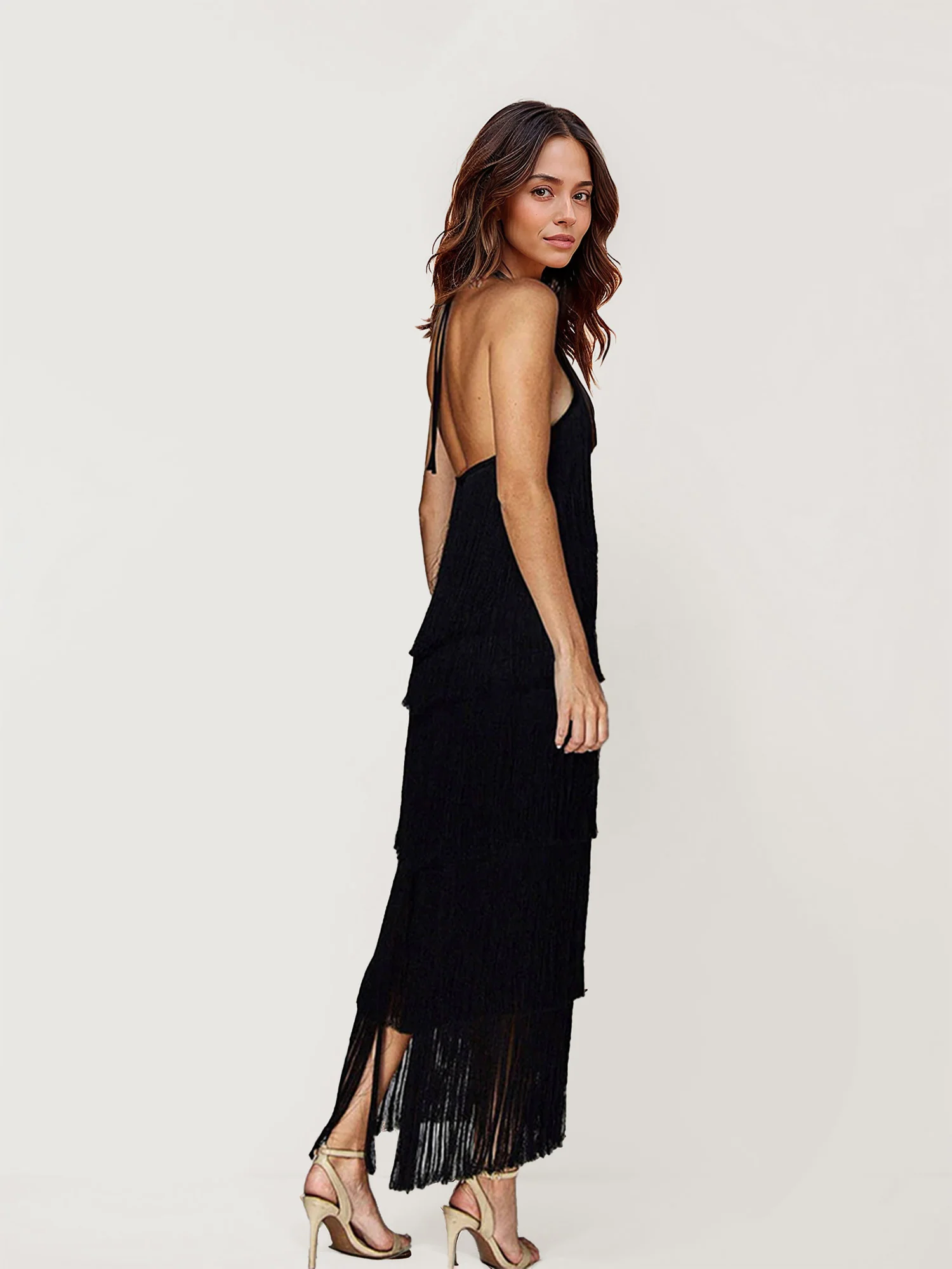 Fringed Halter Neck Midi Dress