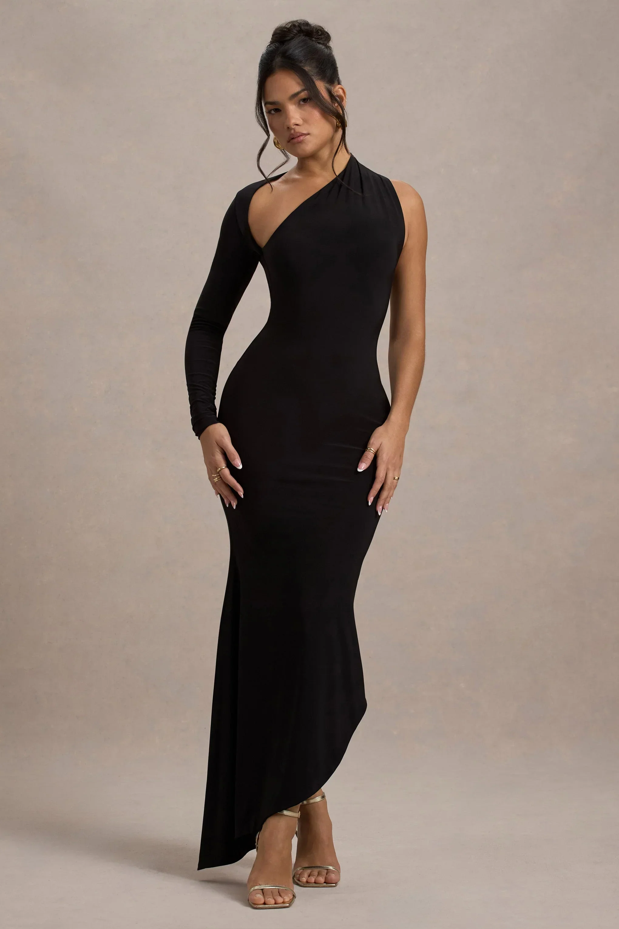 Orsa | Black One-Shoulder Asymmetric Maxi Dress