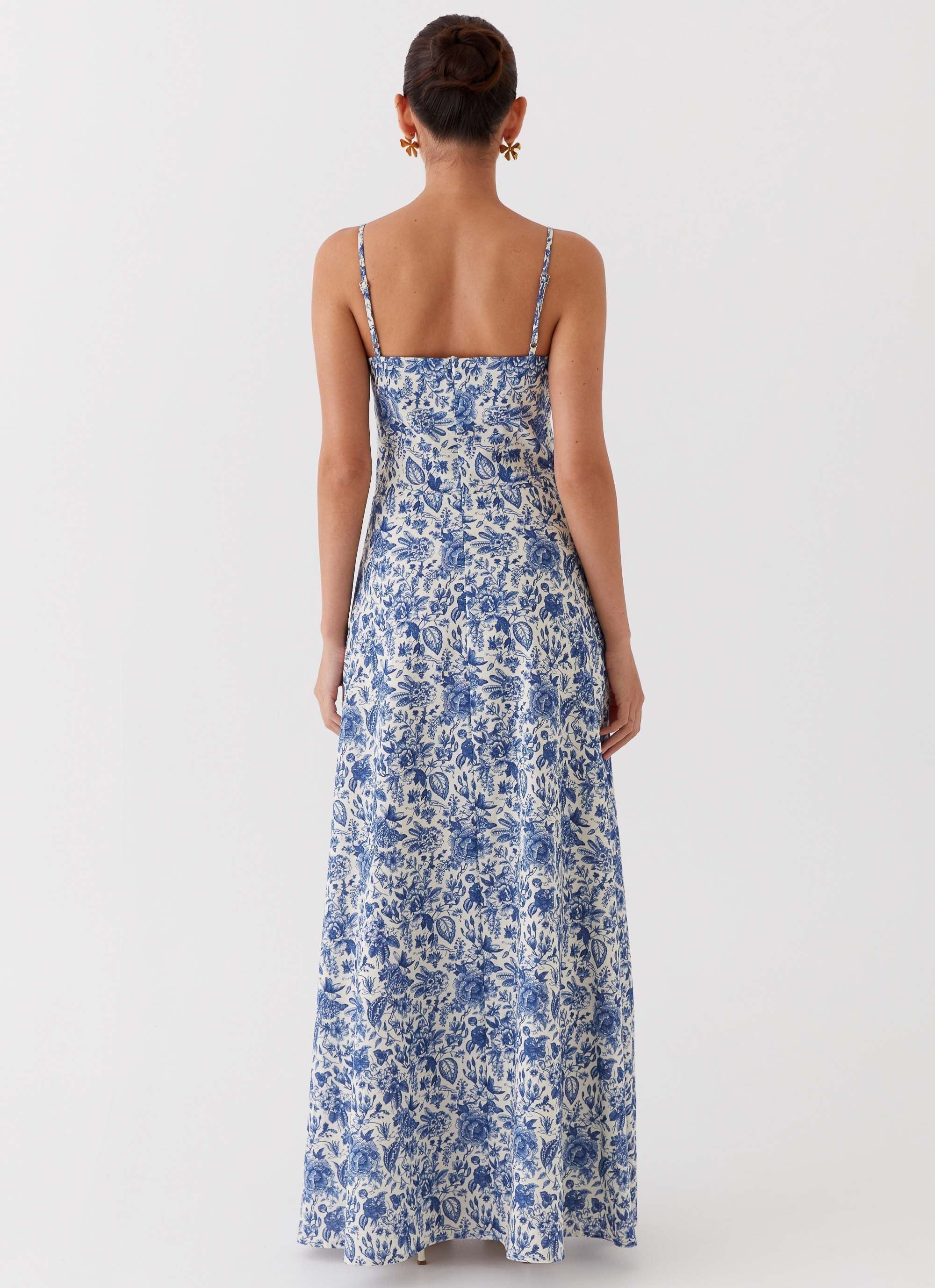 Angelina Linen Maxi Dress - Blue Paisley - luluinthesky