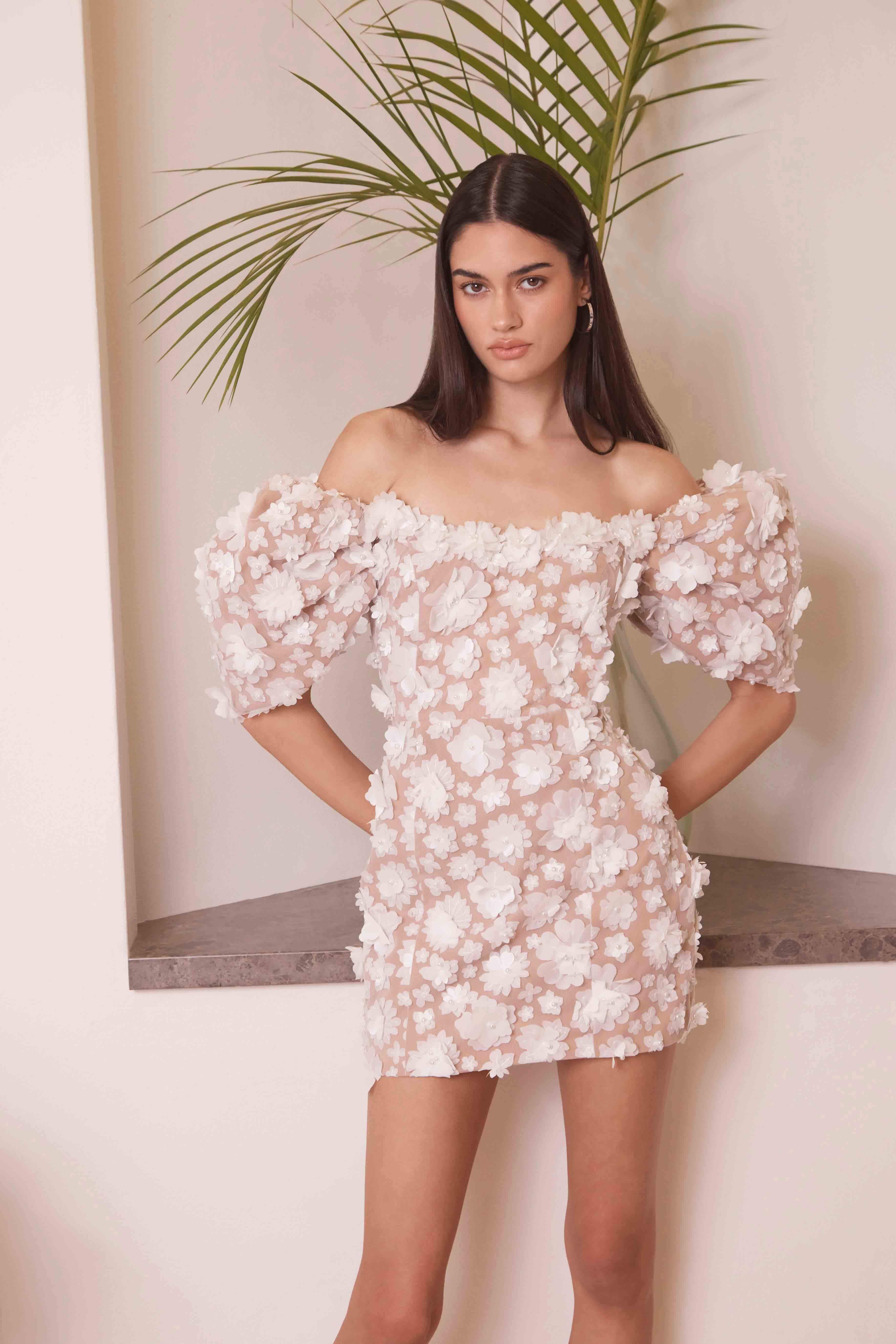 Bluebell Off The Shoulder Mini Dress in White