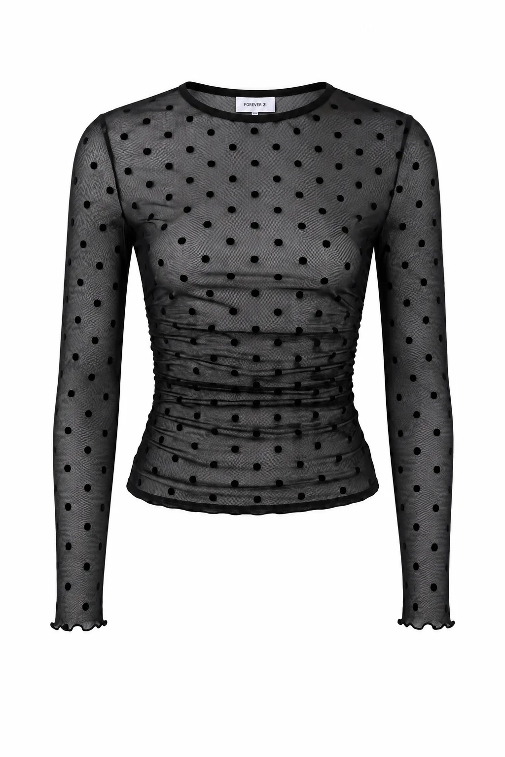Polka Dot Mesh Ruched Crop Top