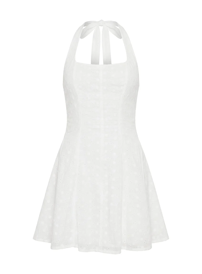 Kittee Halter Mini Dress White - luluinthesky