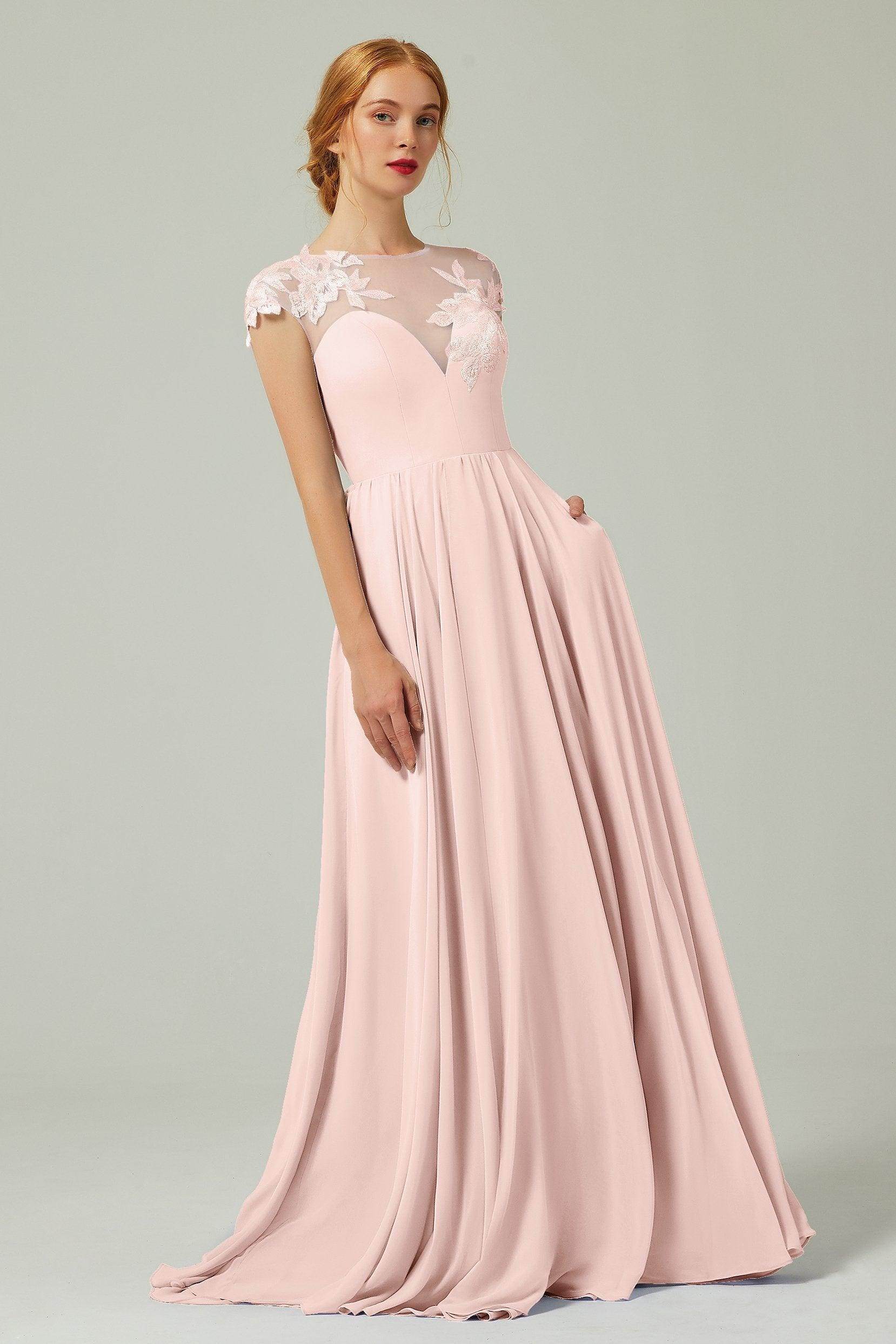 A-Line Sweep-Brush Train Chiffon Bridesmaid Dress CB0248