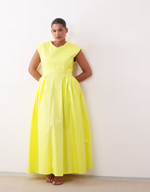 ARRANGE Curve pleated cinched waist maxi dress in yellow