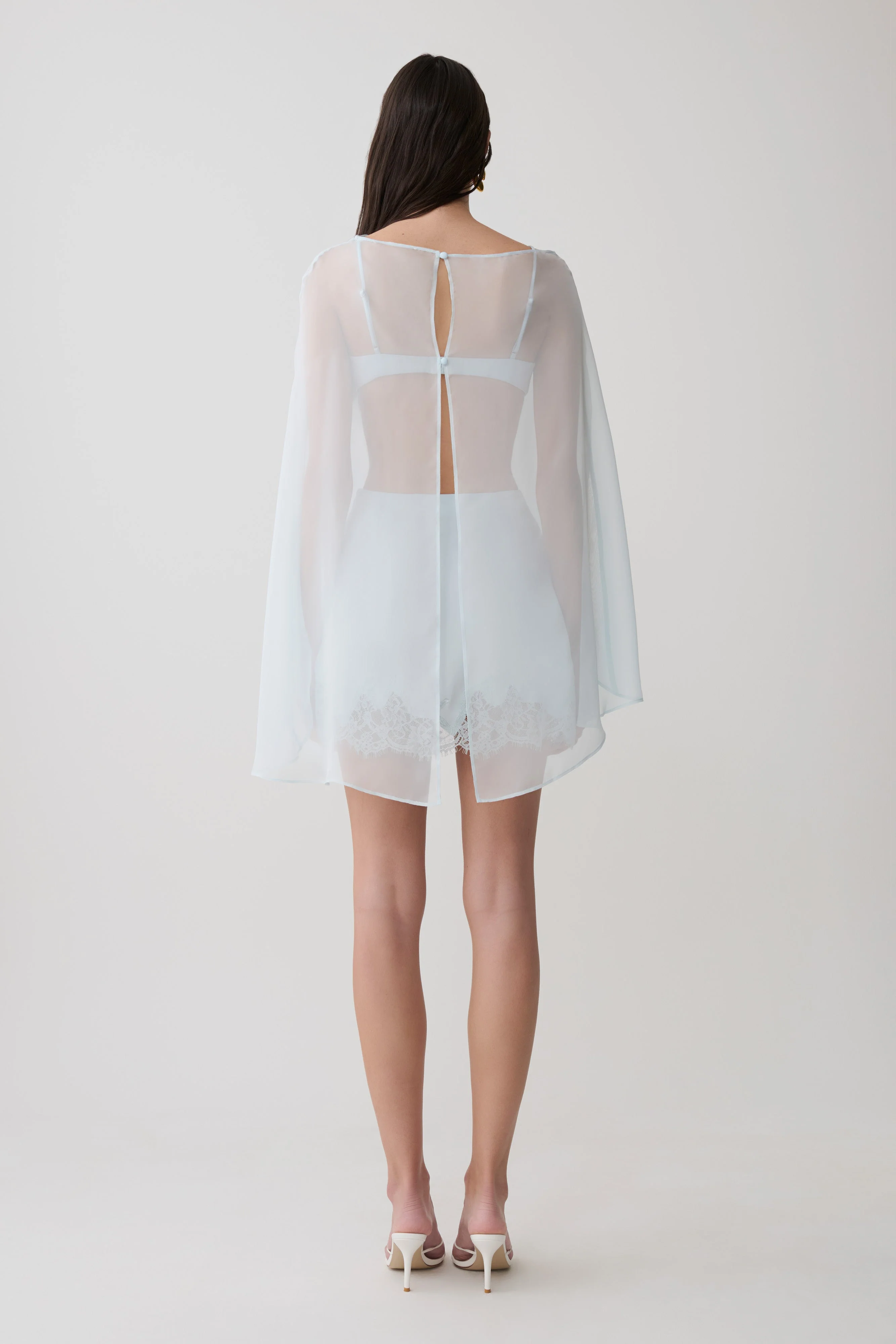 Nina Lace And Satin Mini Skirt - Ice Blue