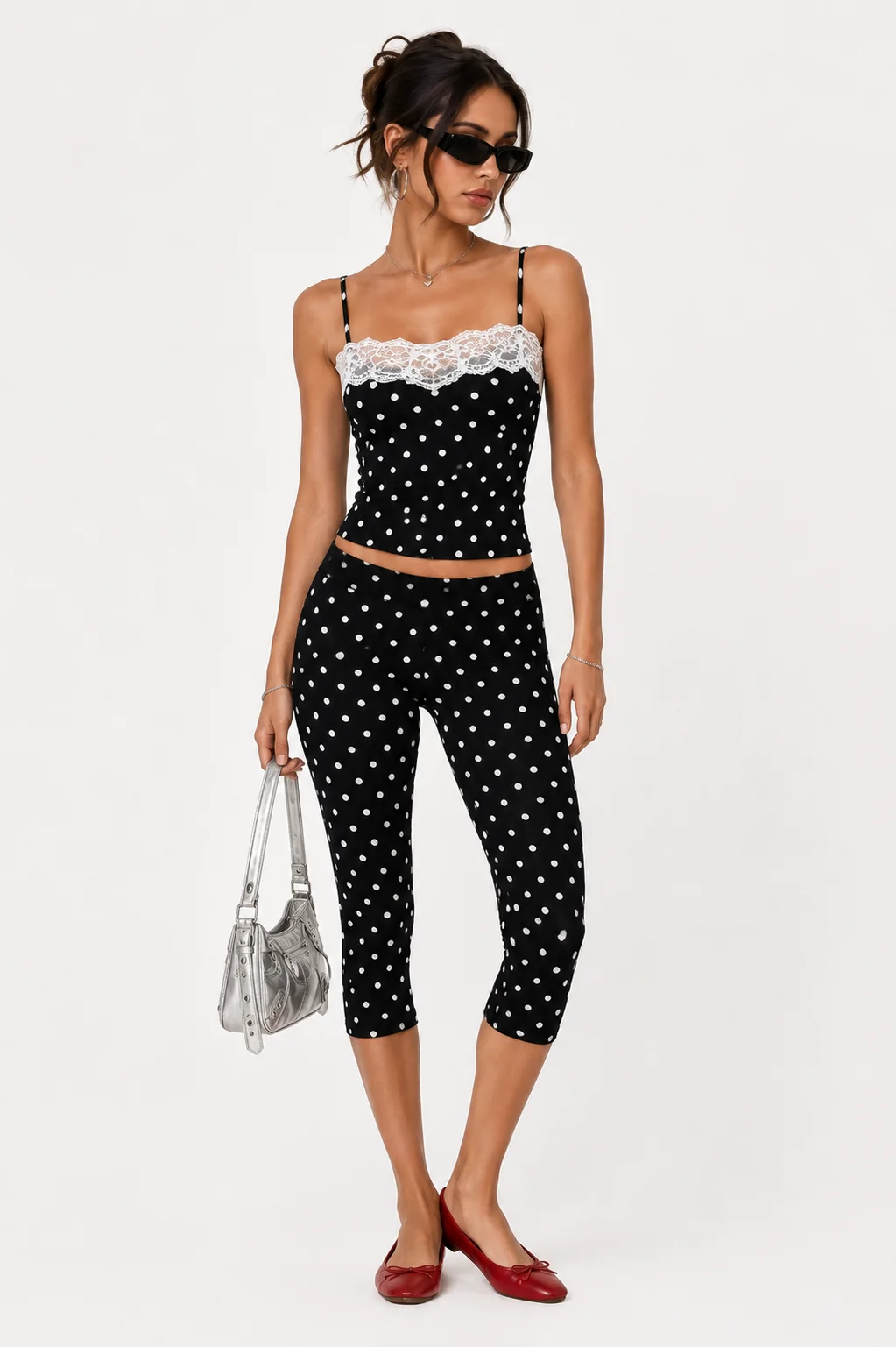Polka Dot Lace Trim Cami Top