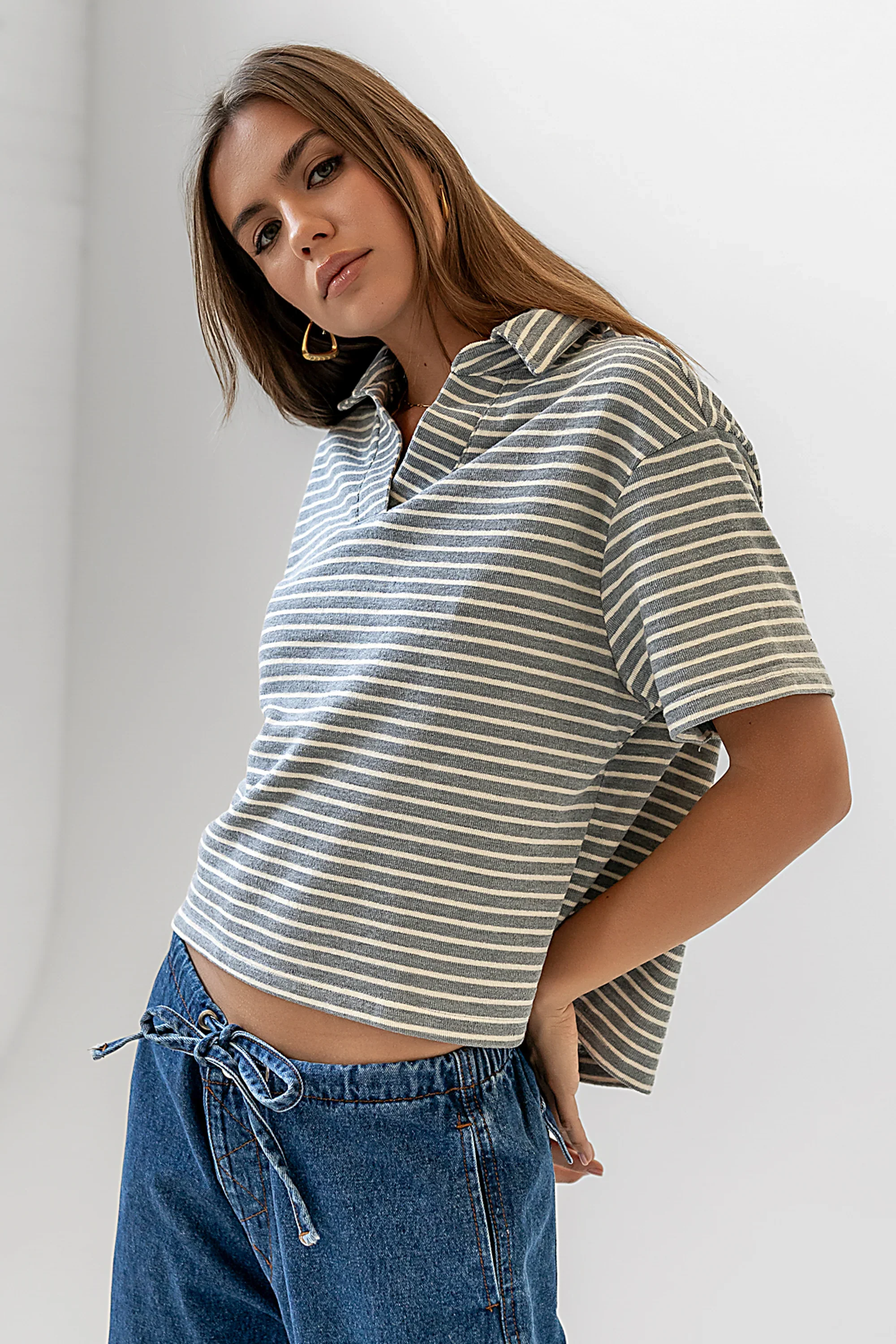 Lucca Striped Top in Grey