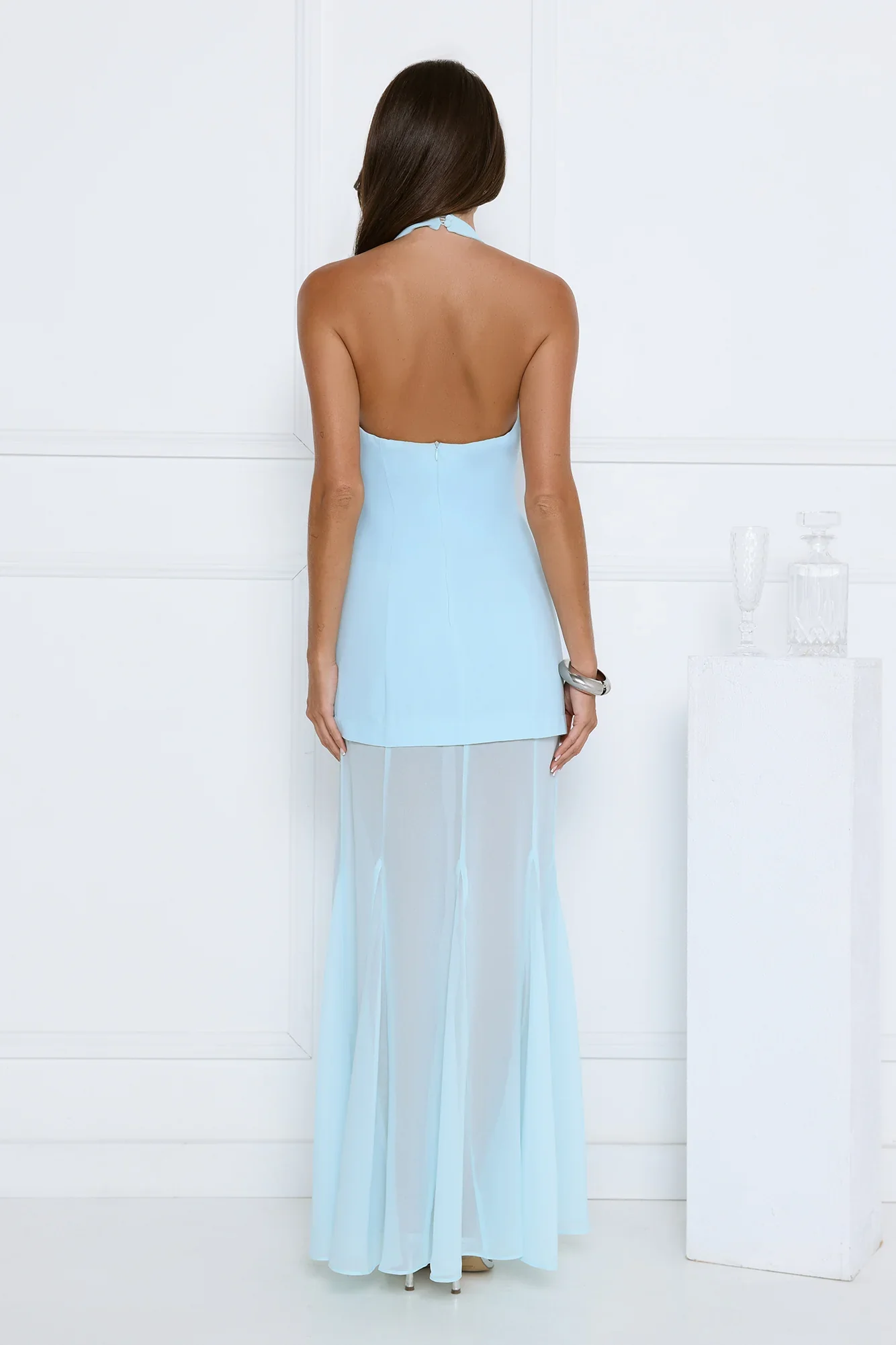 Diamond District Halter Maxi Dress Blue - luluinthesky