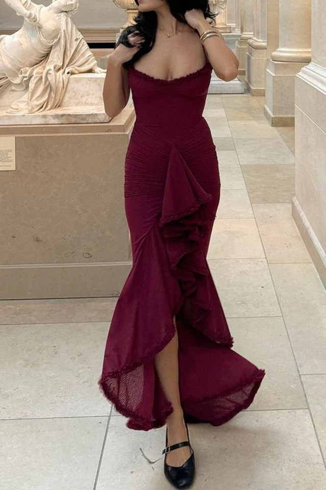 Apricot Ruffled Front Gown