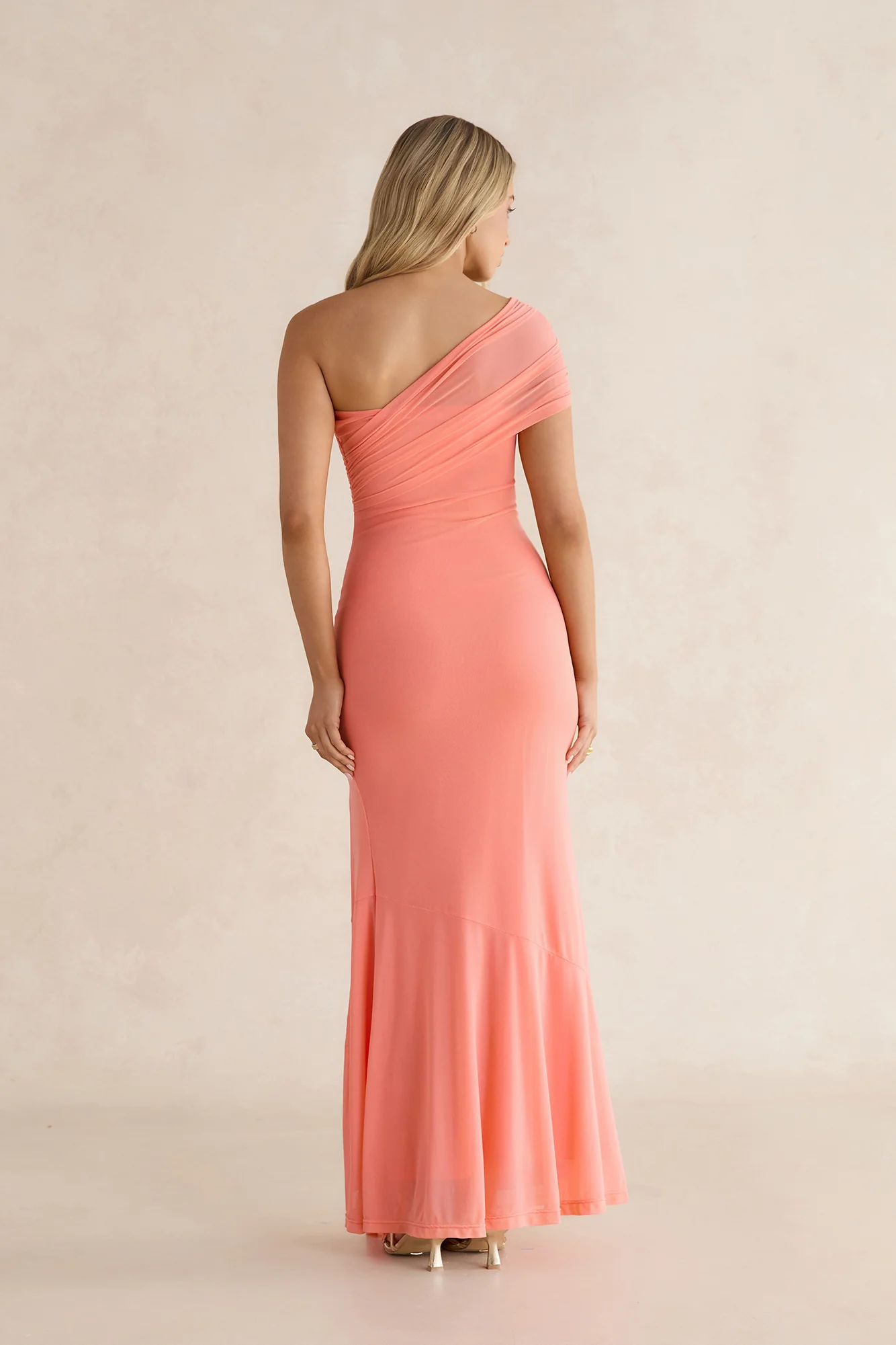 Serenade Me Draped Mesh Maxi Dress Peach