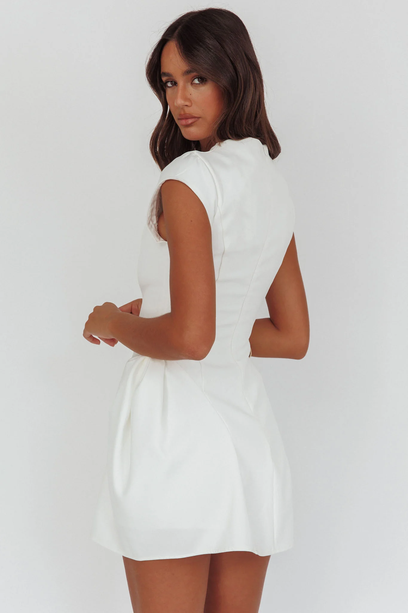 Girl Talks Cap Sleeve Puff Skirt Mini Dress Off White