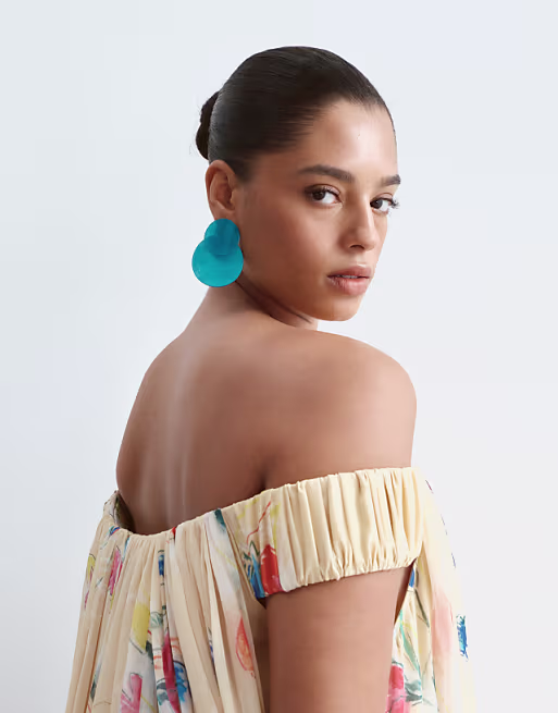 ARRANGE Curve trapeze bardot maxi dress with cape back in yellow floral print