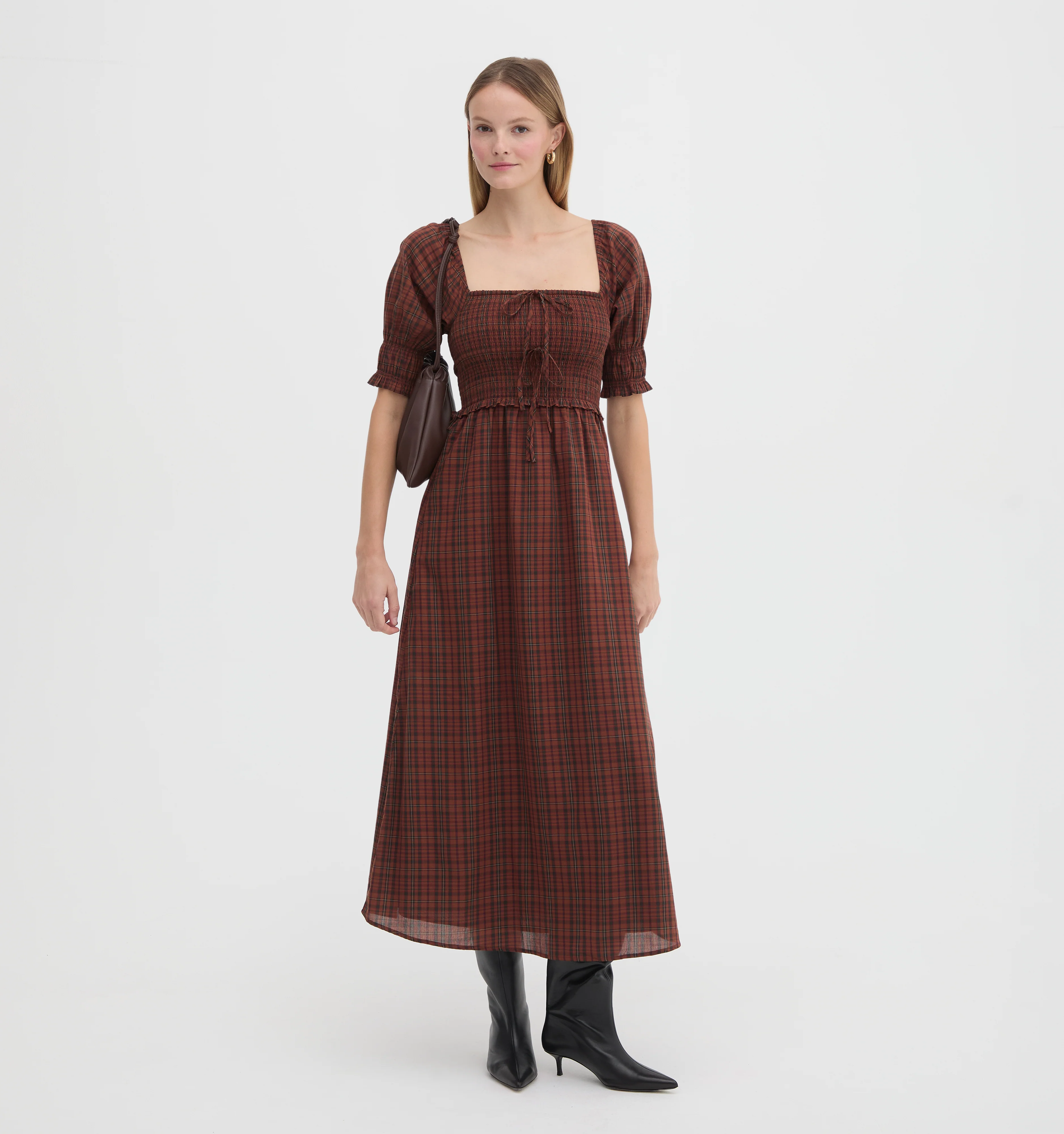 The Malene Nap Dress - Chestnut Plaid