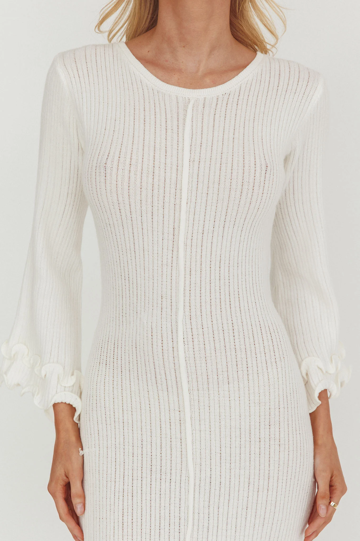 Wrenna Bell Sleeve Knit Maxi Dress White - luluinthesky