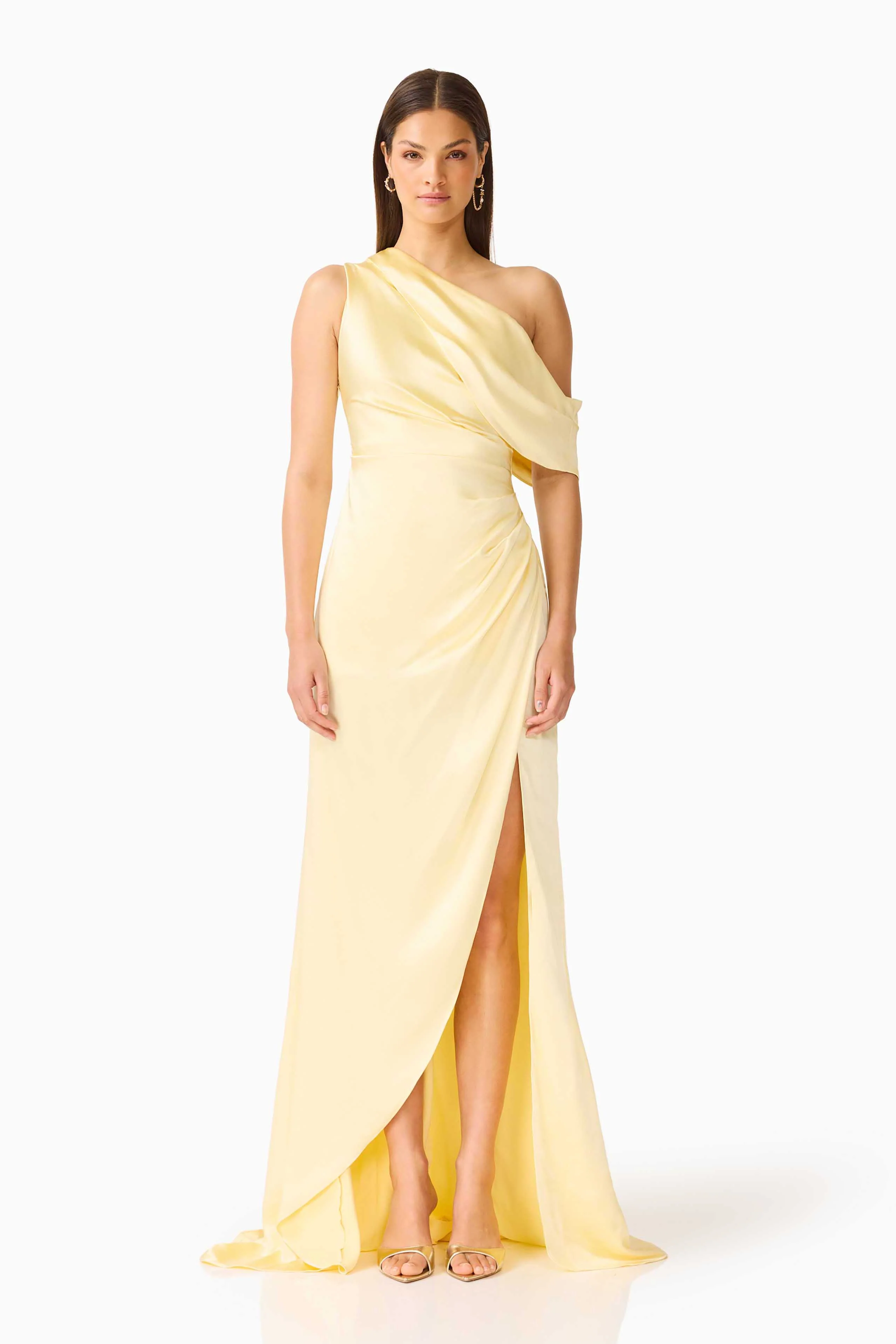 Isadora Off The Shoulder Gown in Butter Yellow