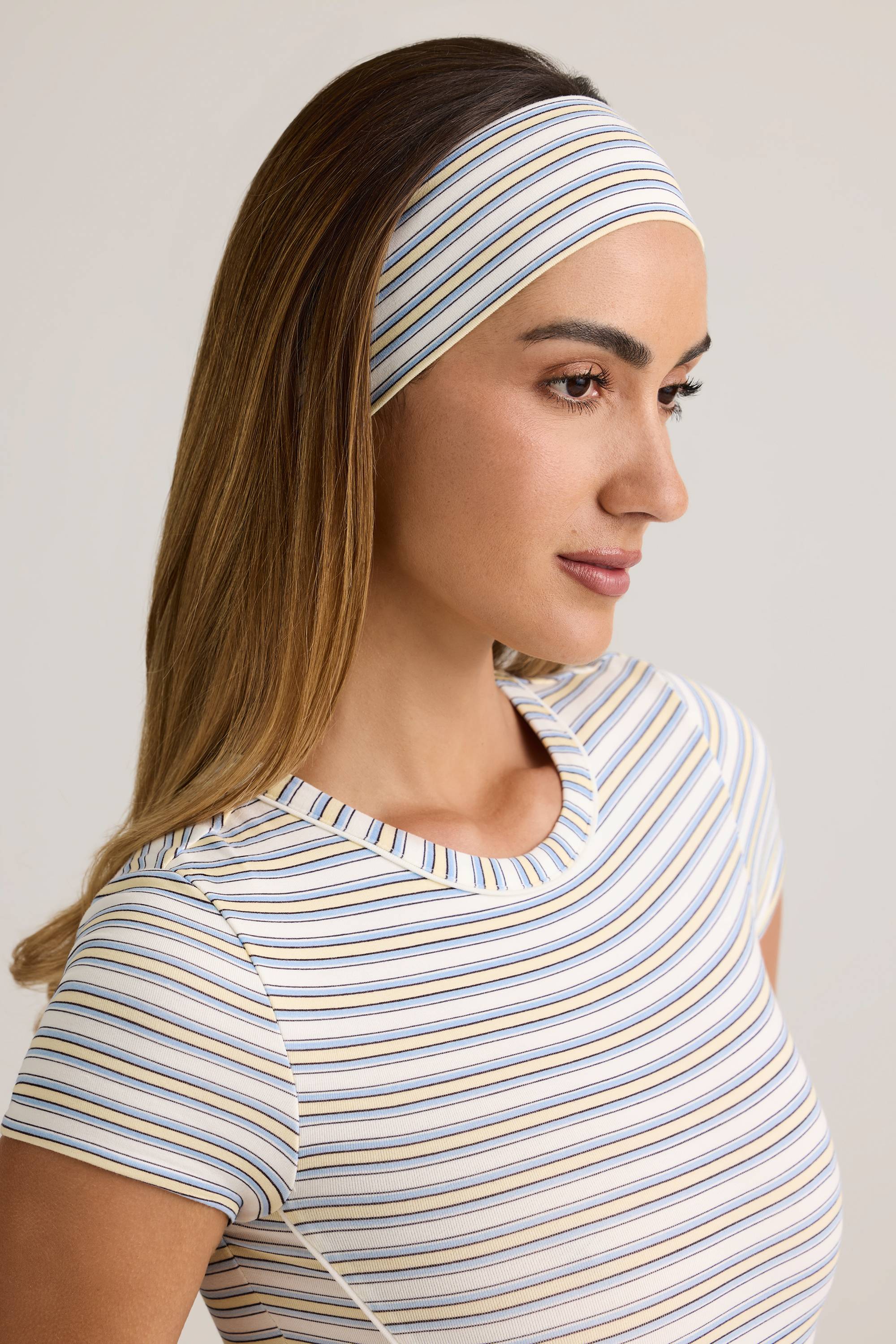 Modal Ribbed Headband in Blue & Yellow Stripe