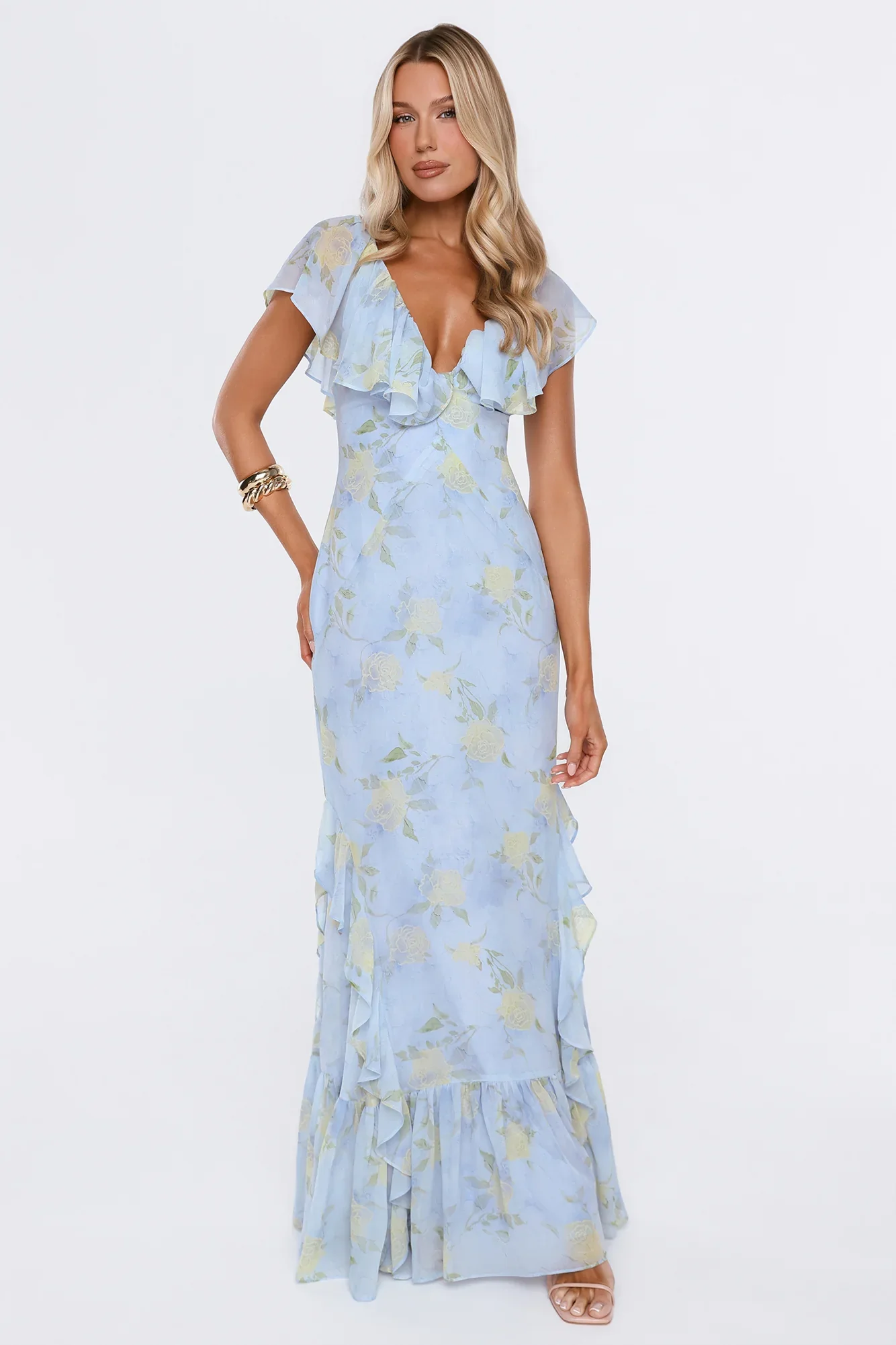 Romantic Bloom Maxi Dress Blue
