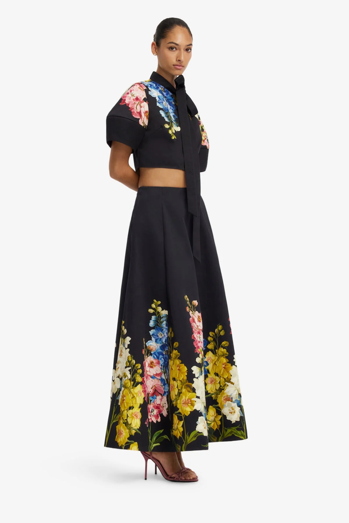 Molly Puff Sleeve Top - Snapdragon Print in Ebony