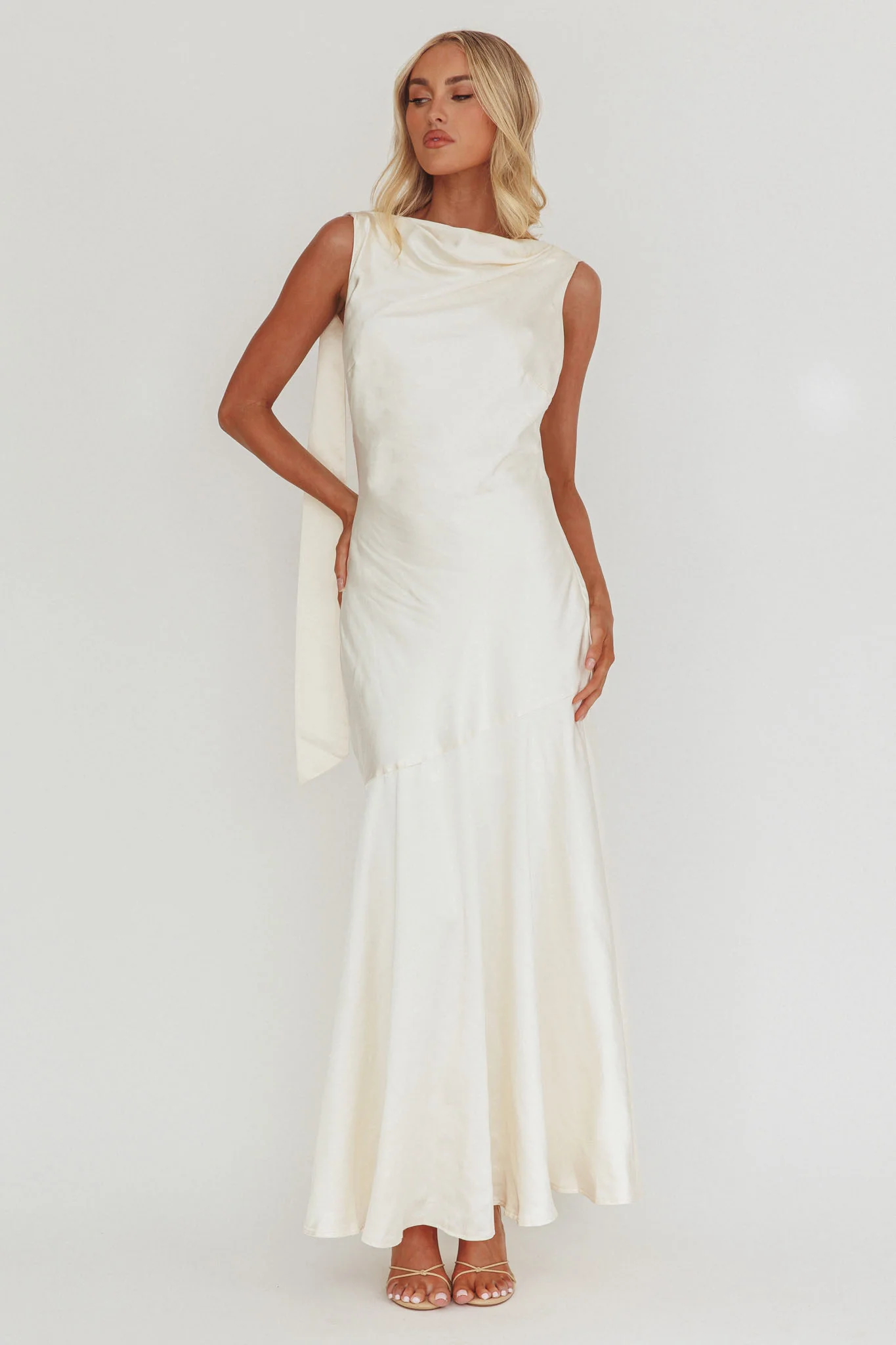 Second Glances Cowl Neck Backless Maxi Dress Cream