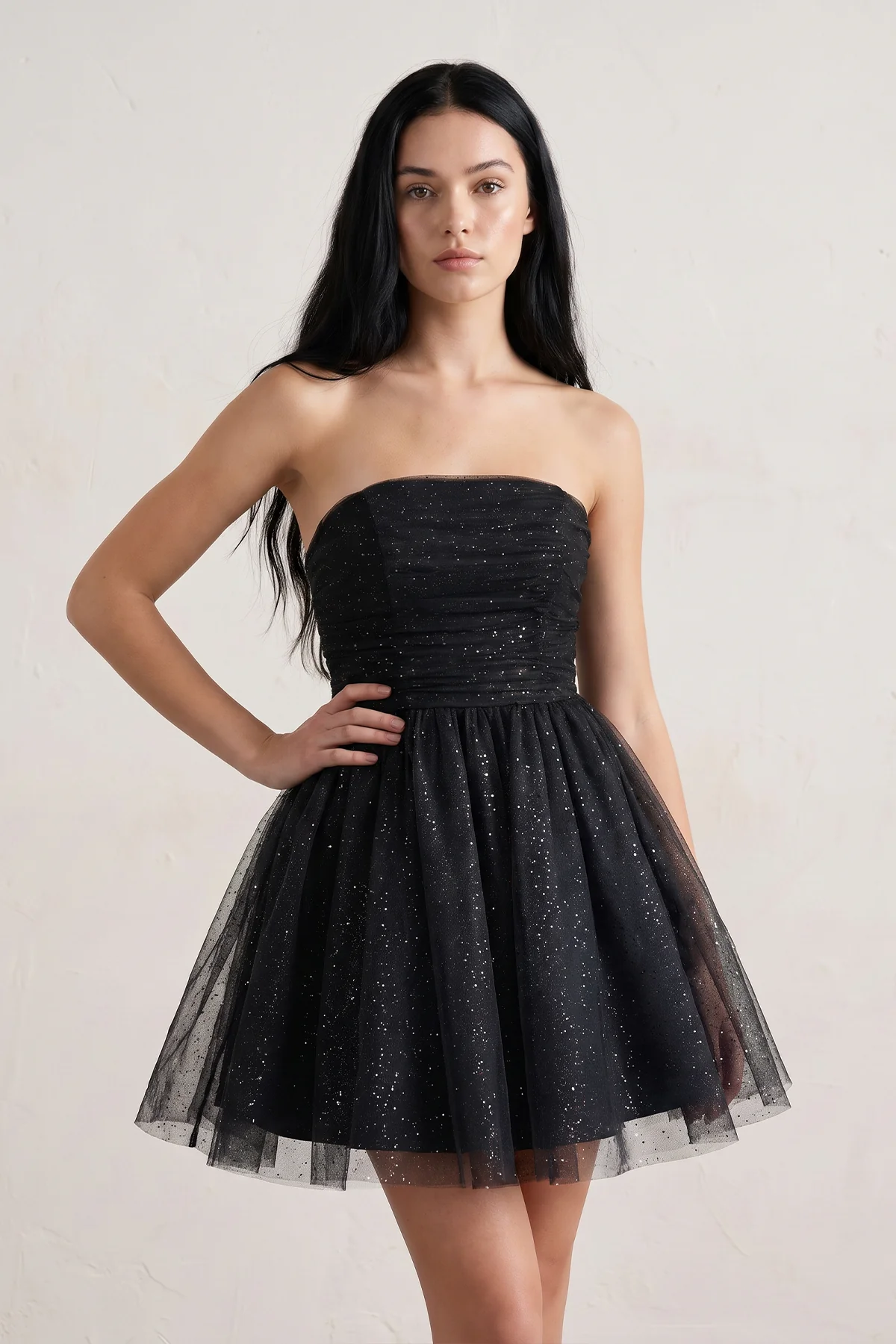 White A Line Strapless Glitter Tulle Ruffled Homecoming Dresses with Bow