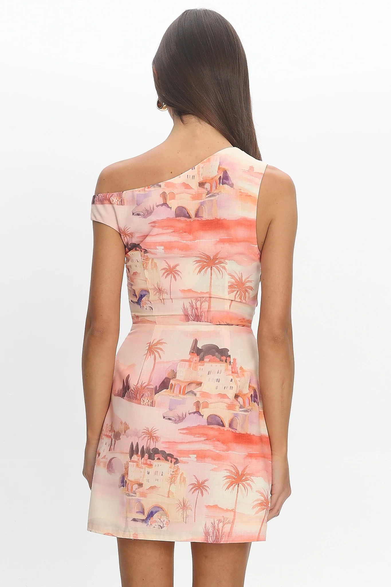 Heaven Asymmetric Watercolour Print Mini Dress Blush
