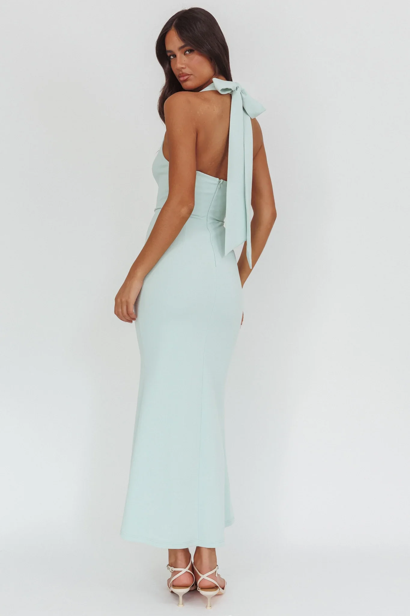 Shellie Square Neckline Halter Maxi Dress Ice Blue