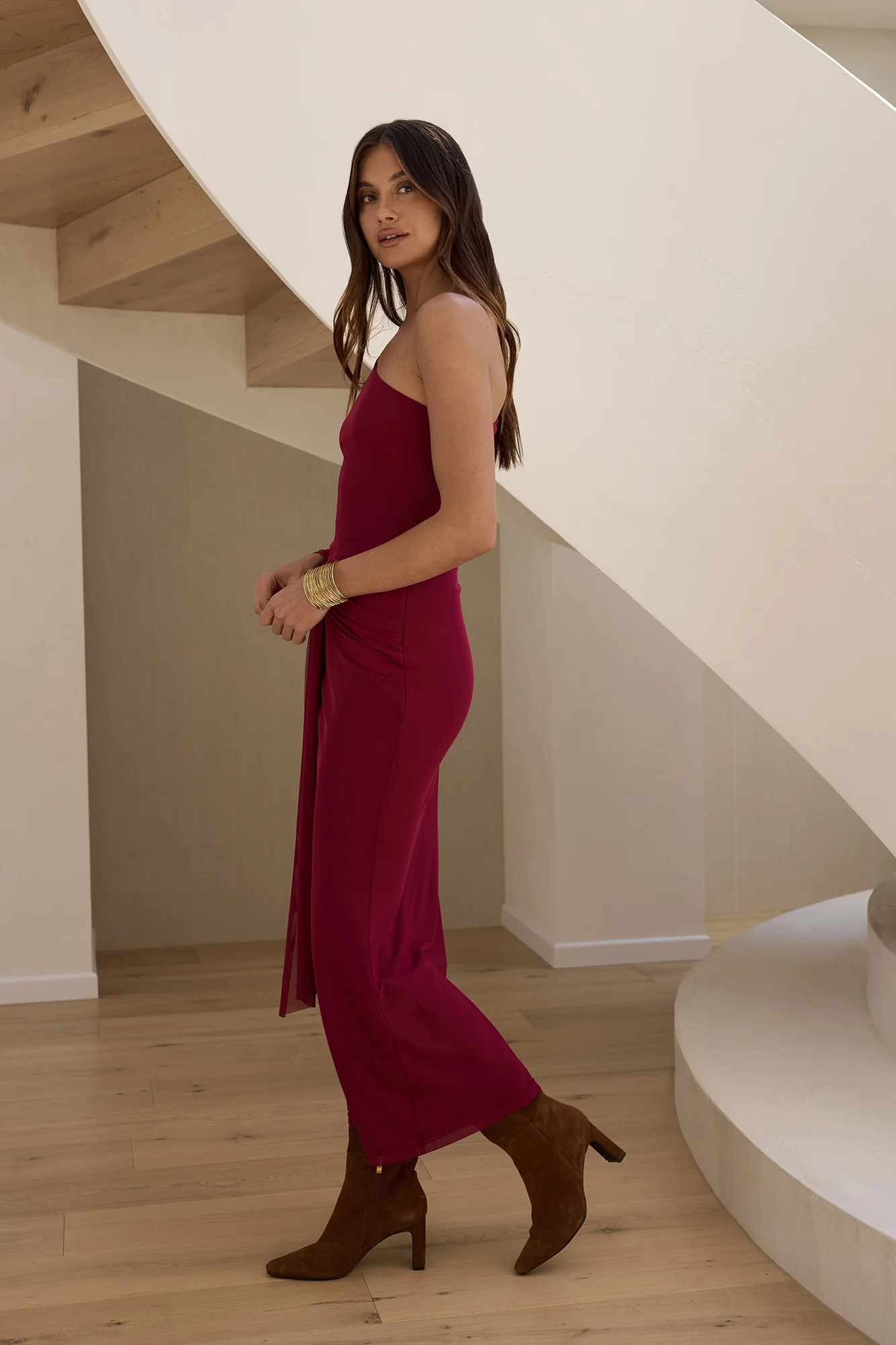 Moment Of Clarity One Shoulder Mesh Maxi Dress Plum
