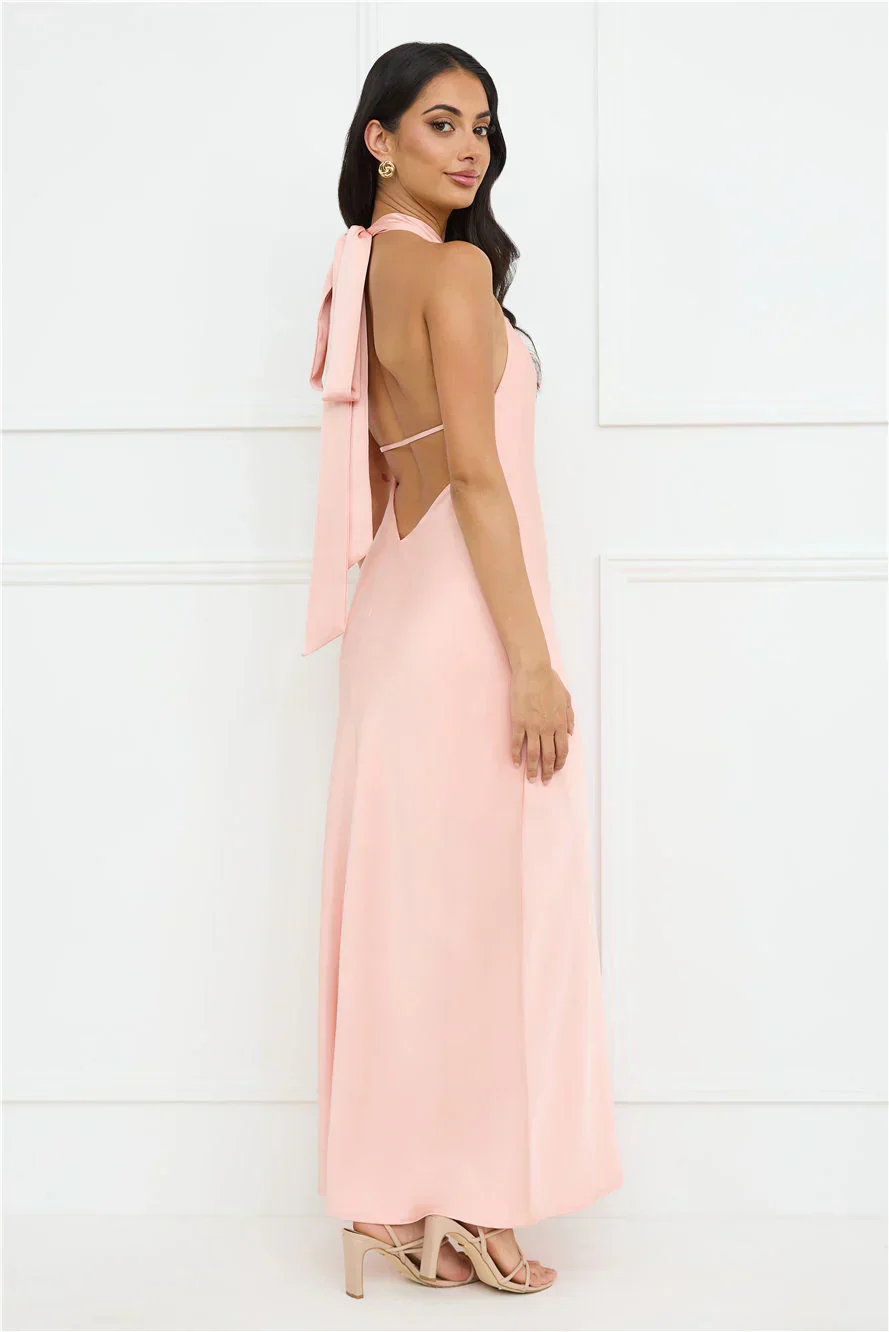 Delicate Dazzle Halter Satin Maxi Dress
