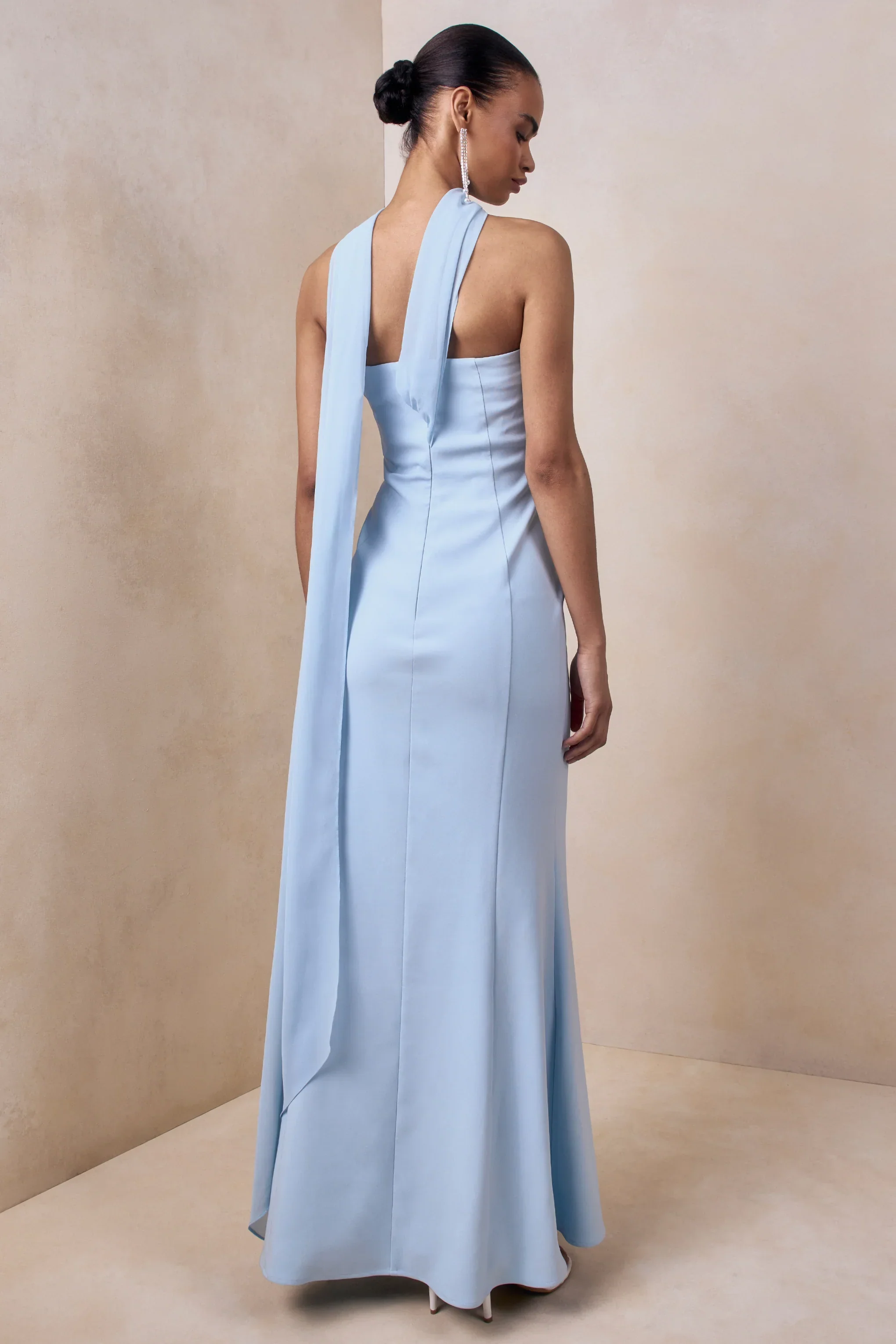 Nerissa | Light Blue Bandeau Maxi Dress With Scarf