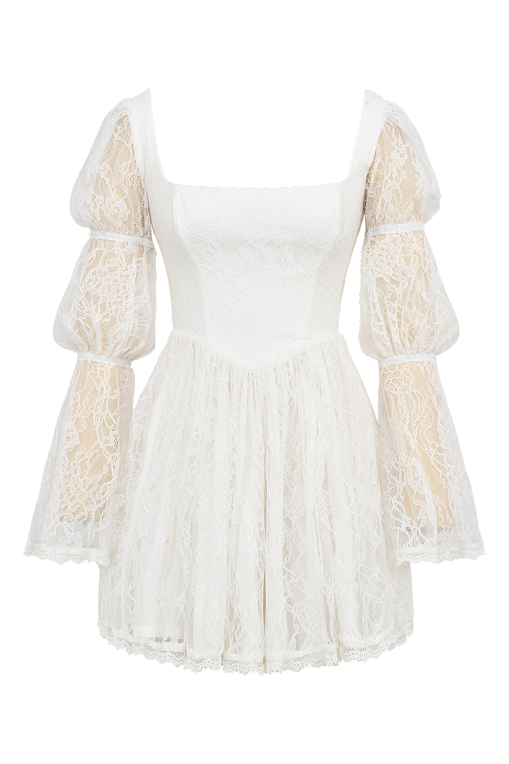 White Lace Puff Sleeve Mini Dress