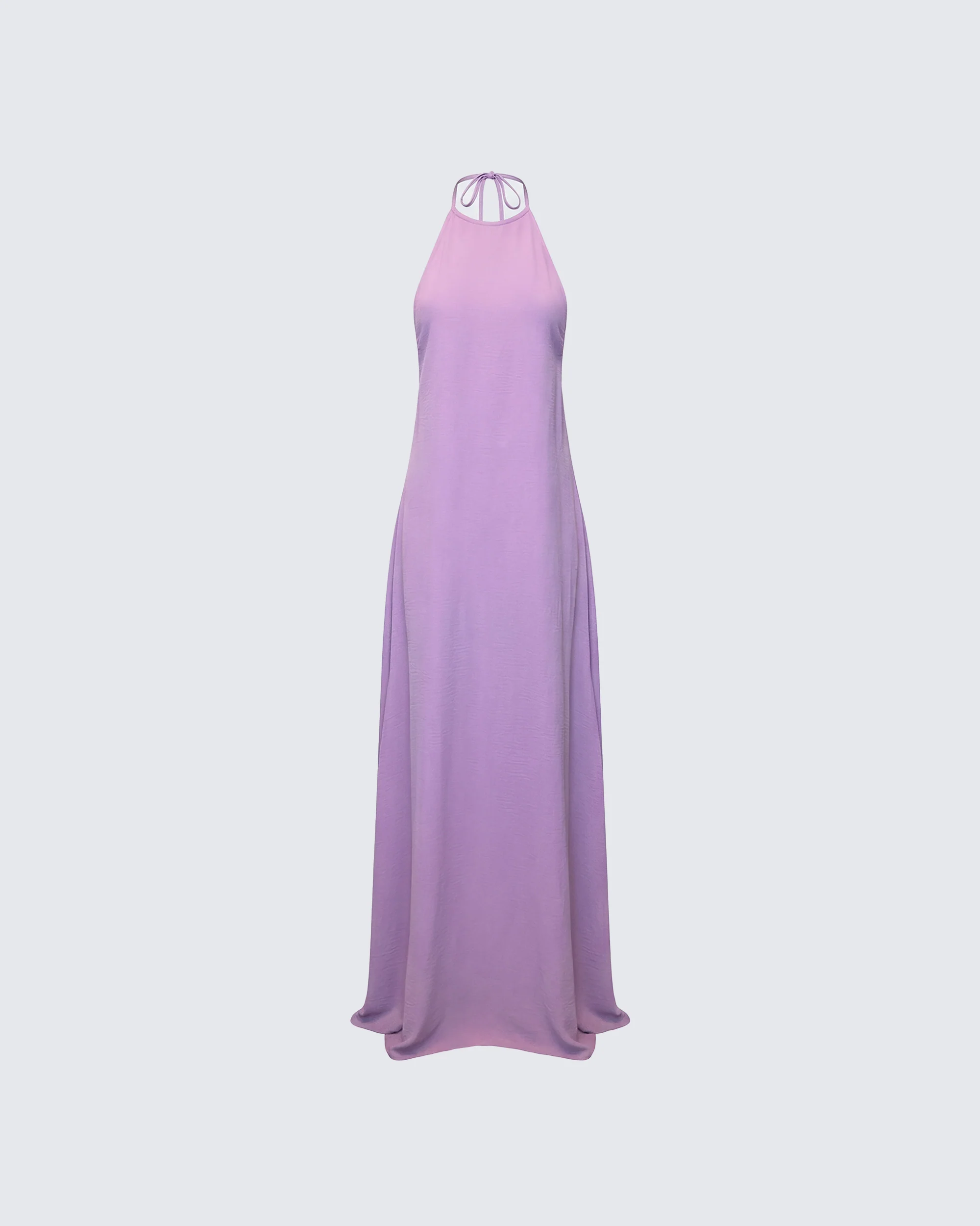 Debri Purple Open Back Halterneck Matt Satin Maxi Dress