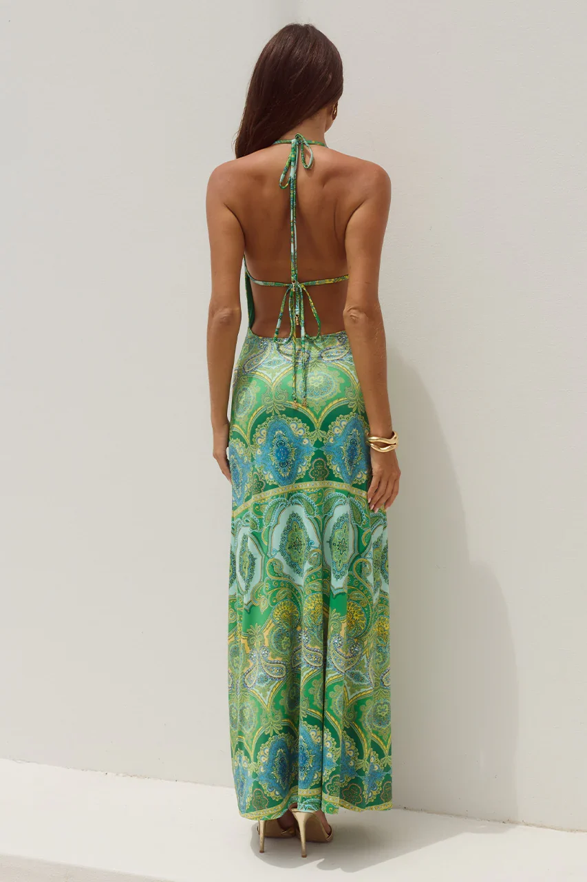 LIVIA HALTER COWL MAXI DRESS - INDIANA GREEN