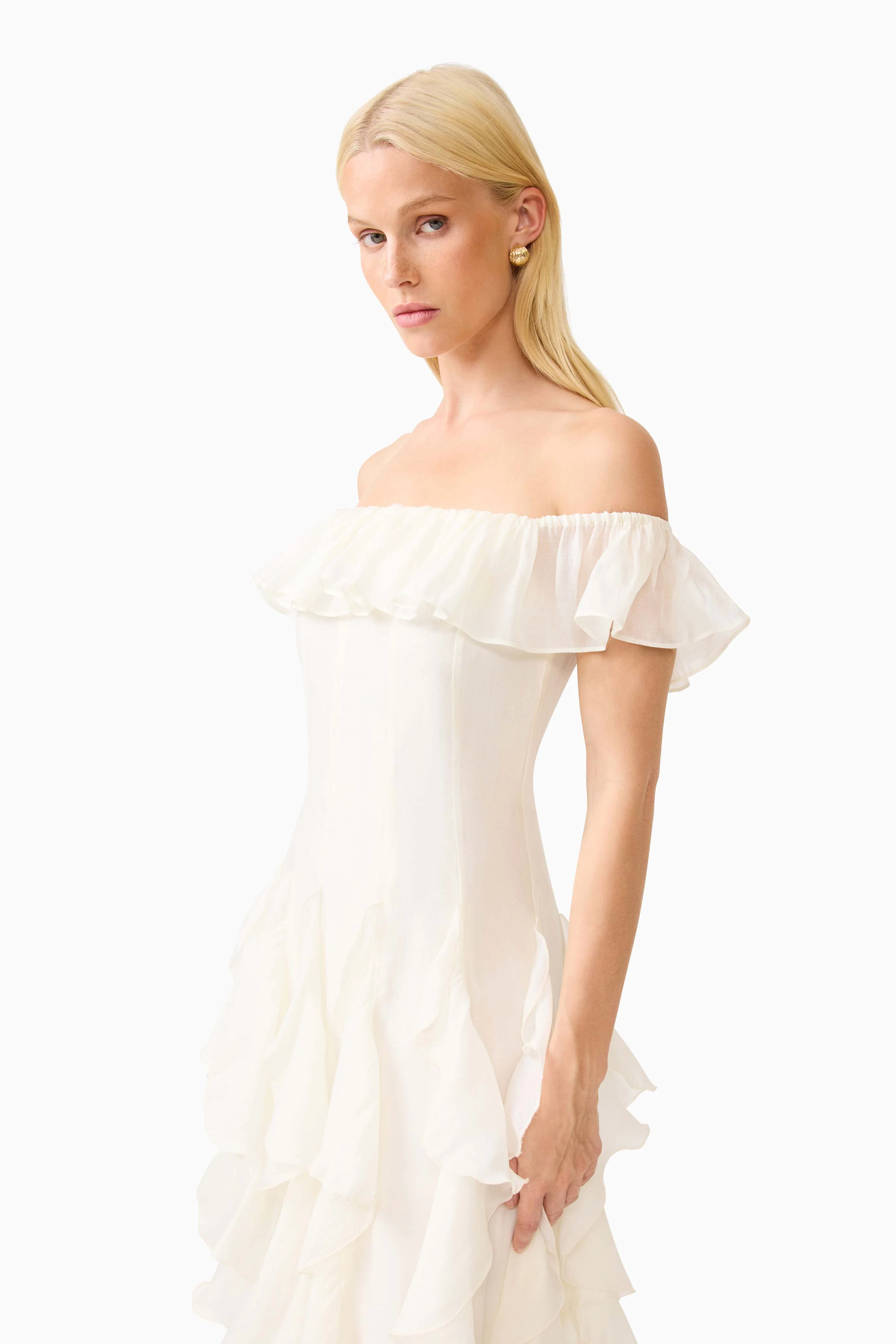 Yvette Off Shoulder Gown in White