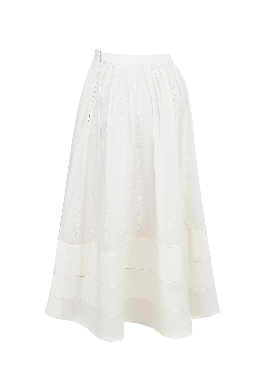 White Embroidered Cotton Midi Skirt