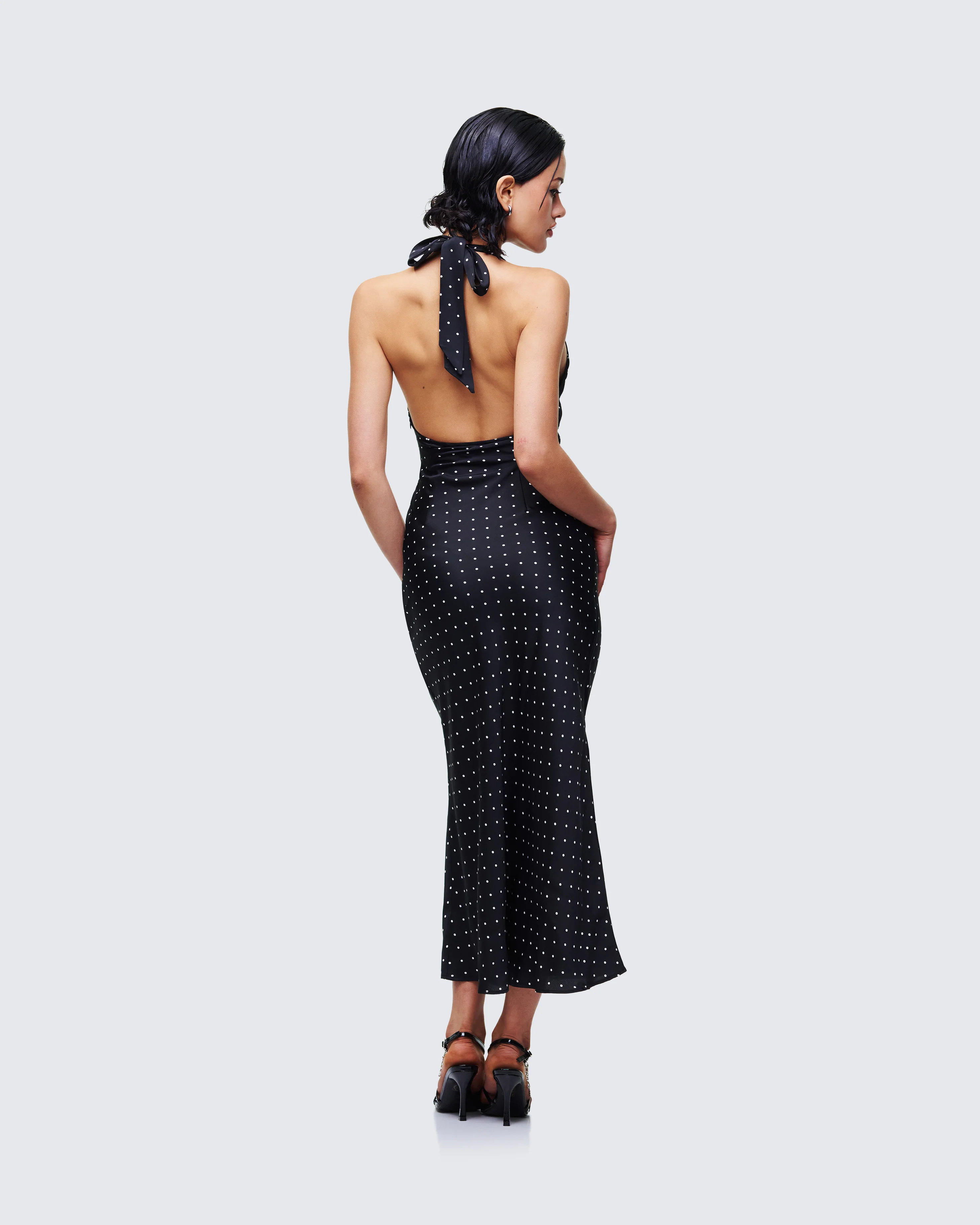 Anka Black Pin Spot Midi Dress
