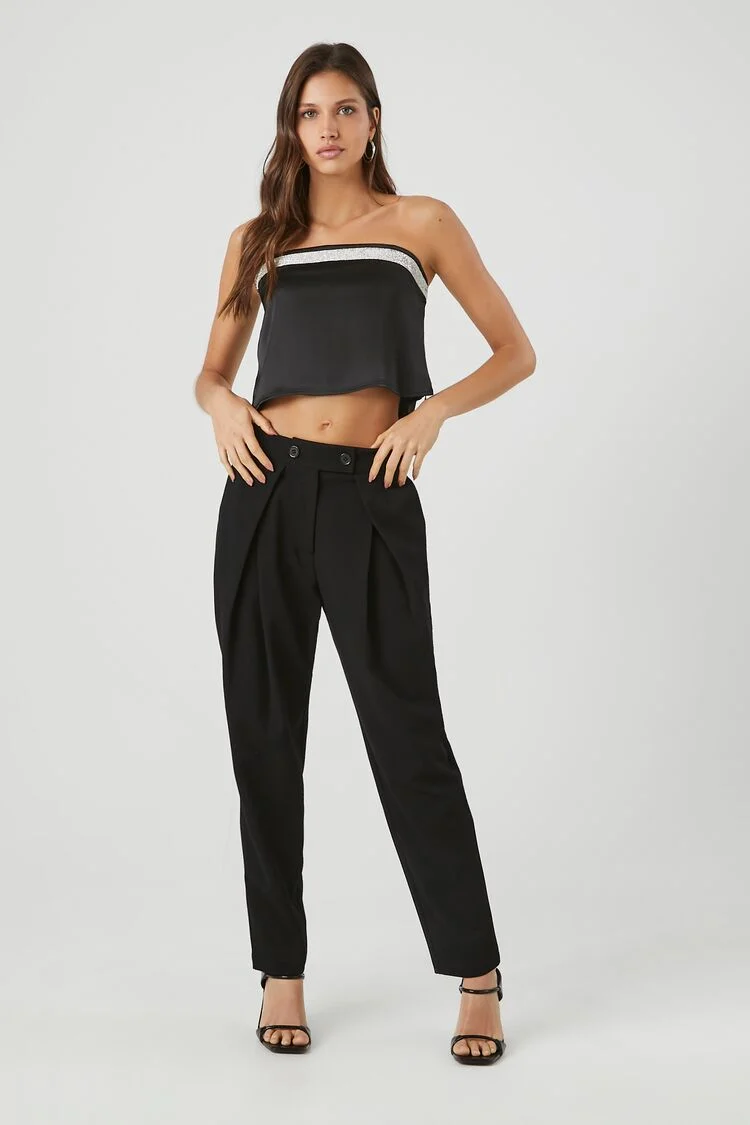Rhinestone Strapless Crop Top