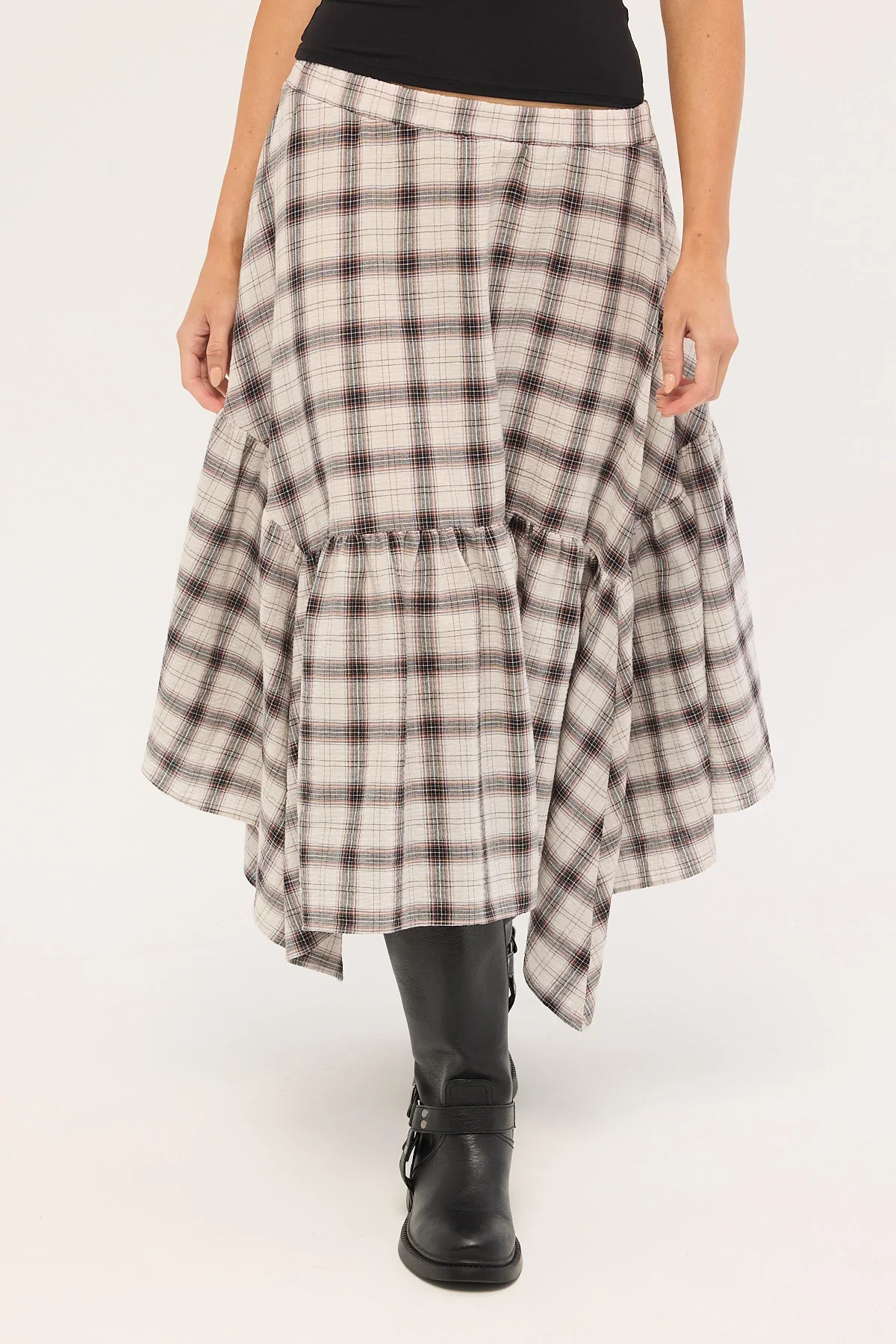 Luck & Trouble Vintage Check Midi Skirt Check Print