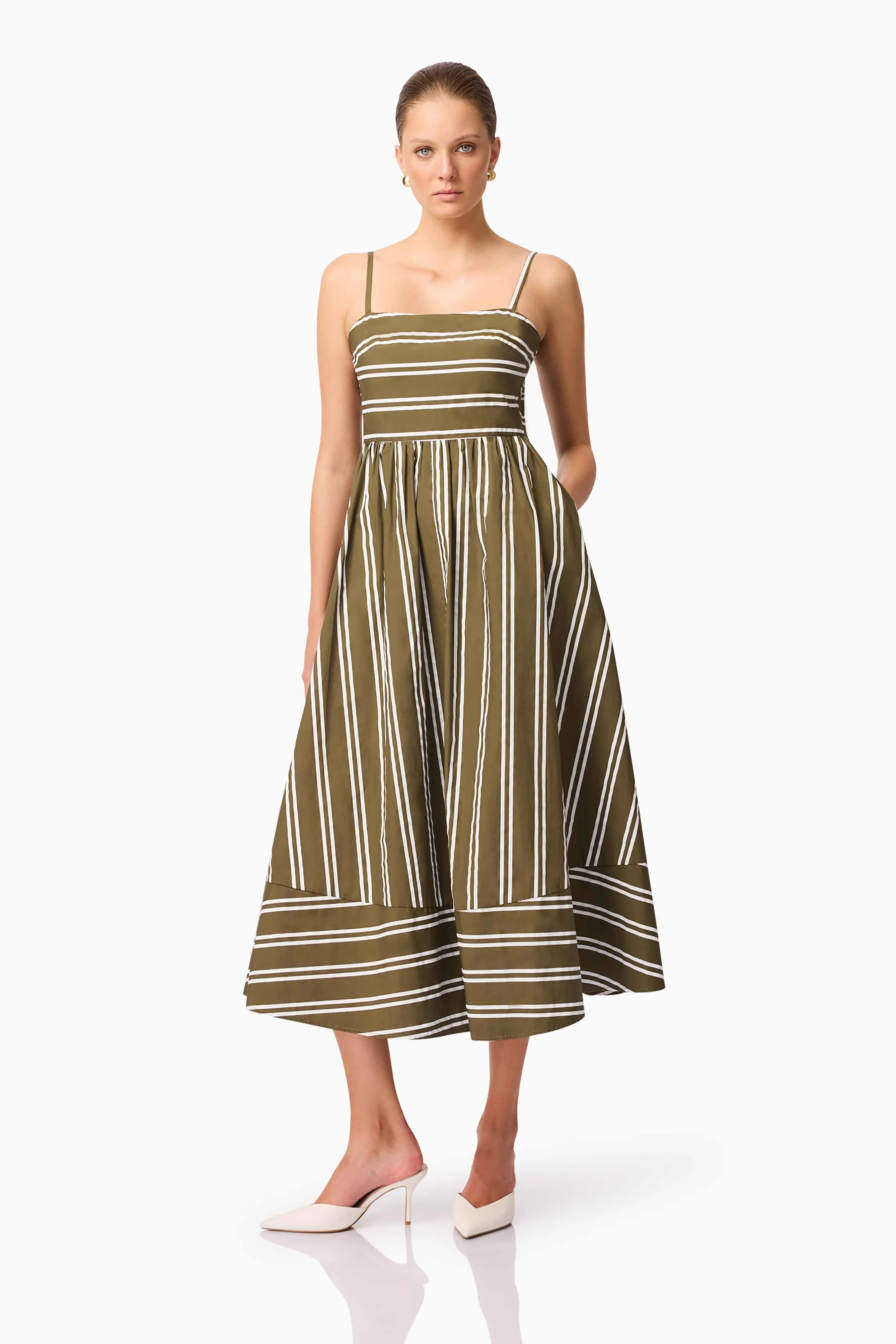 CURAAE Giverny Stripped Midi Dress in Green