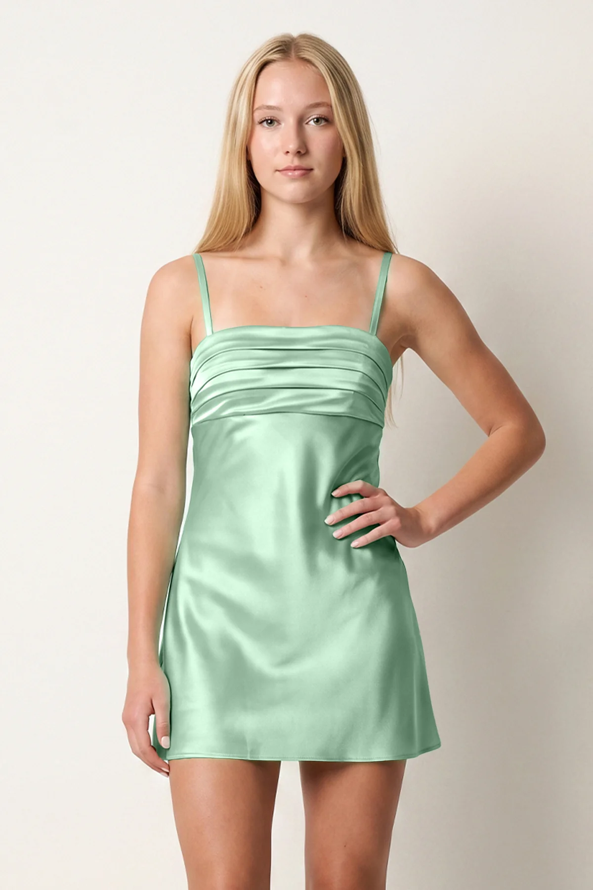 Aqua Sheath Spaghetti Straps Satin Homecoming Dress