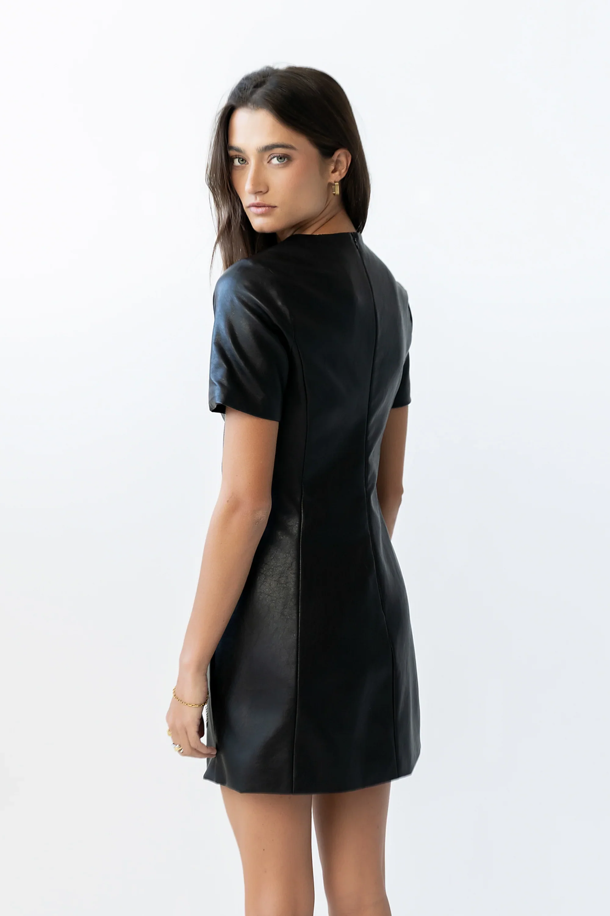 Moxie Vegan Leather Mini Dress in Black